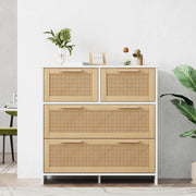 4-drawer rattan cabinet with solid wood handles