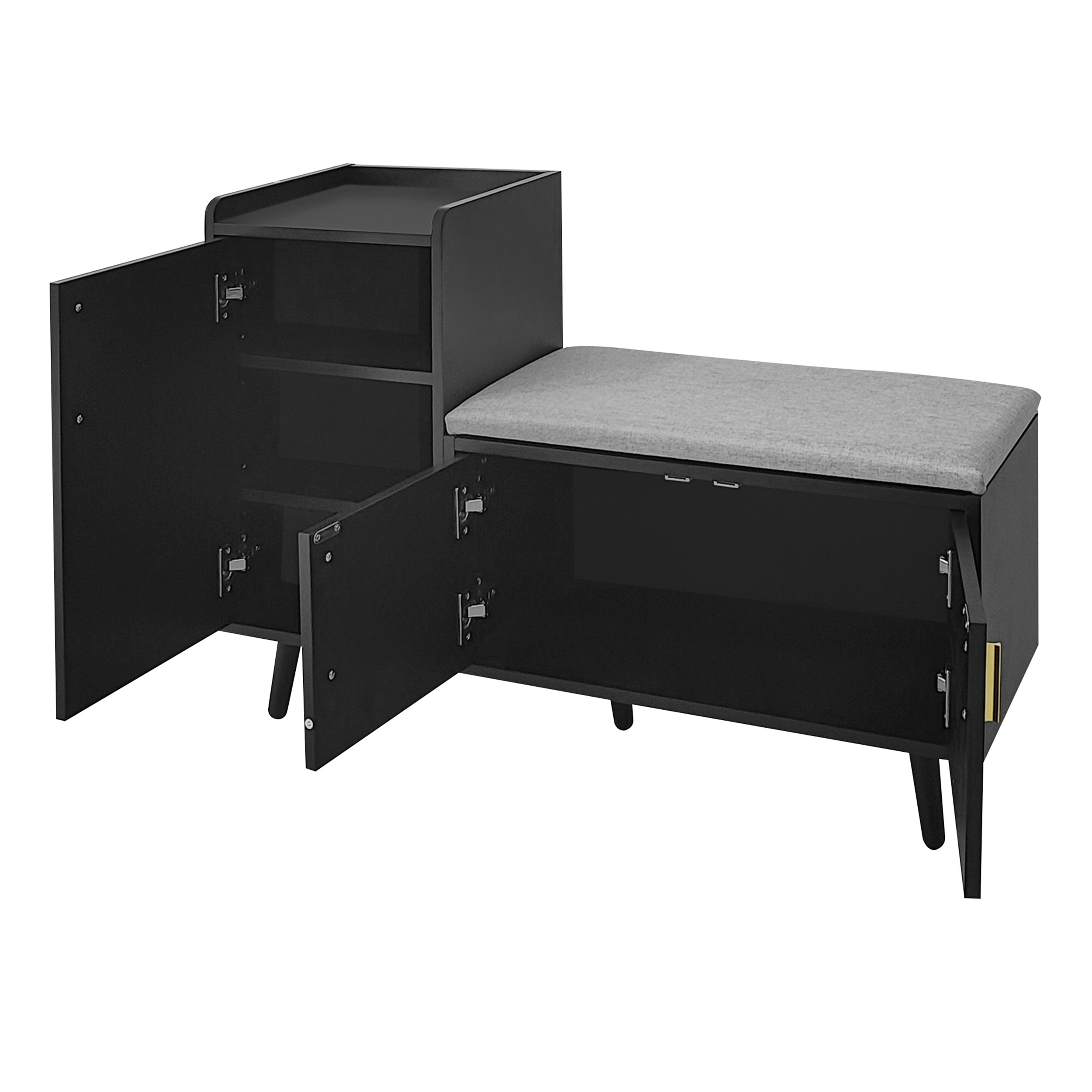 Modern shoe bench with three storage doors, multiple levels for storage