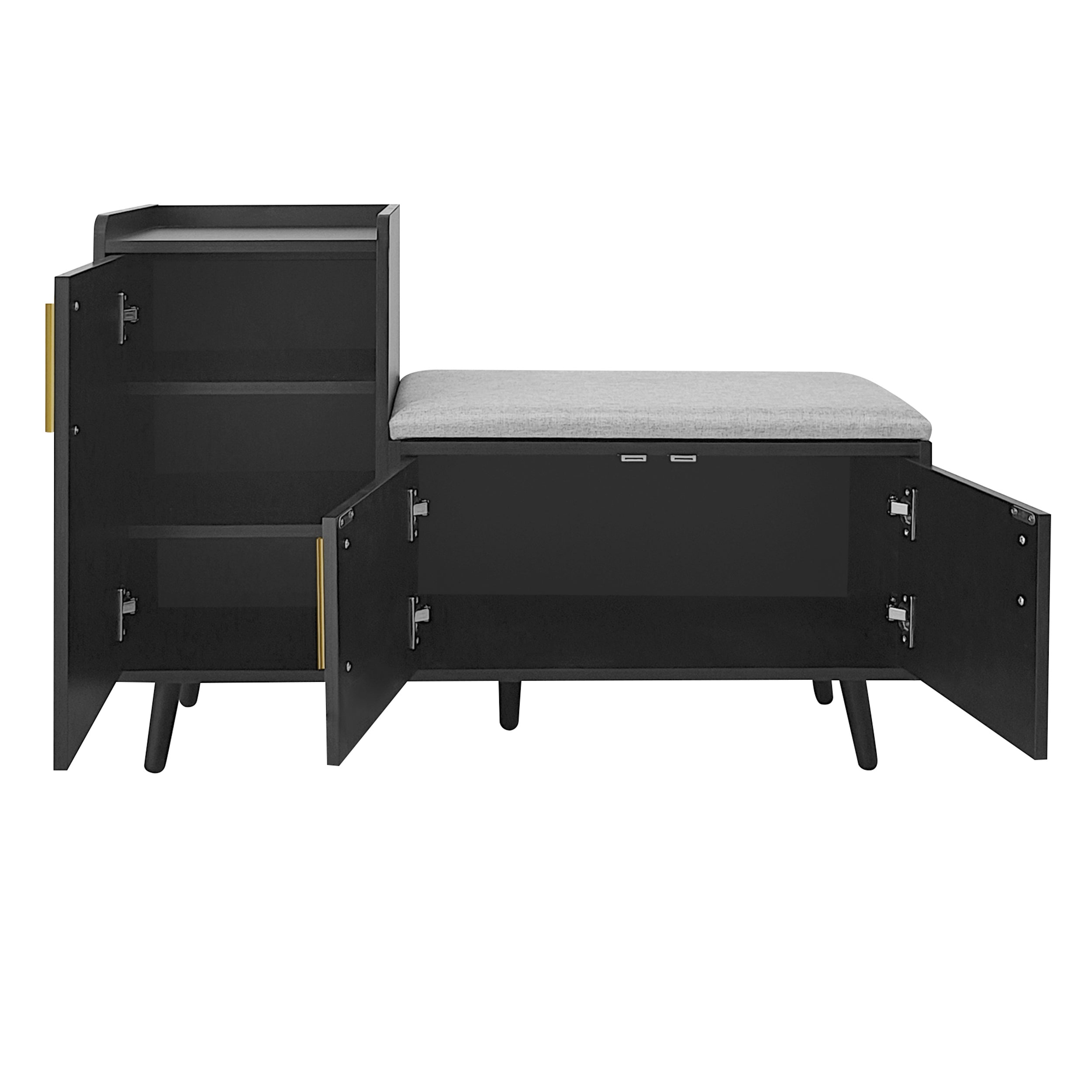 Modern shoe bench with three storage doors, multiple levels for storage