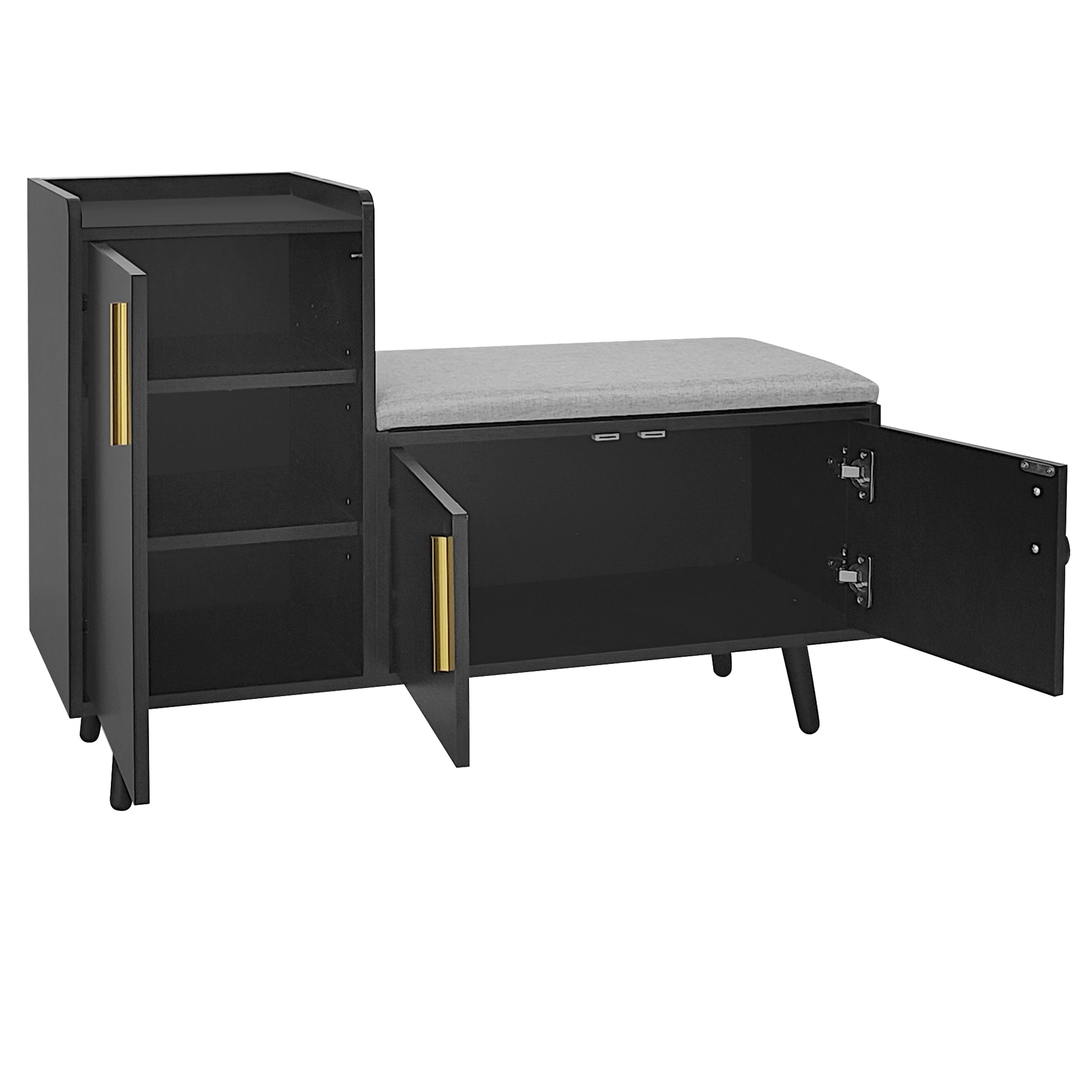 Modern shoe bench with three storage doors, multiple levels for storage