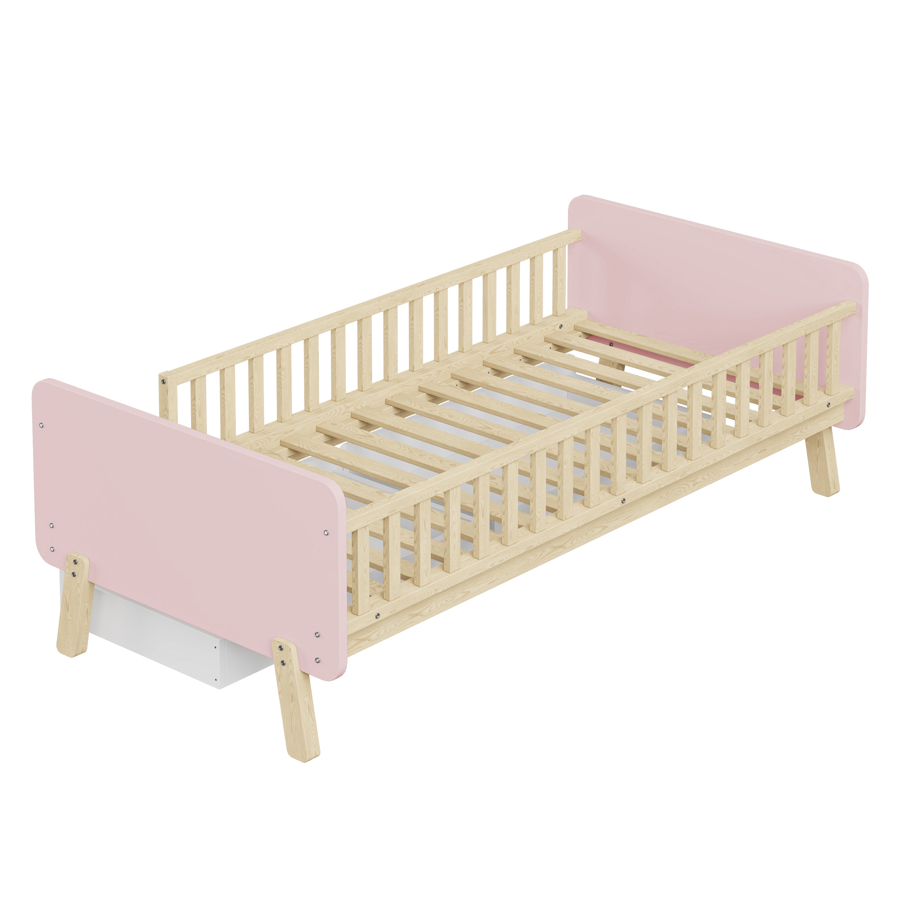 Children's Bed 90x190 with 2 Drawers, Solid Wood, Pink