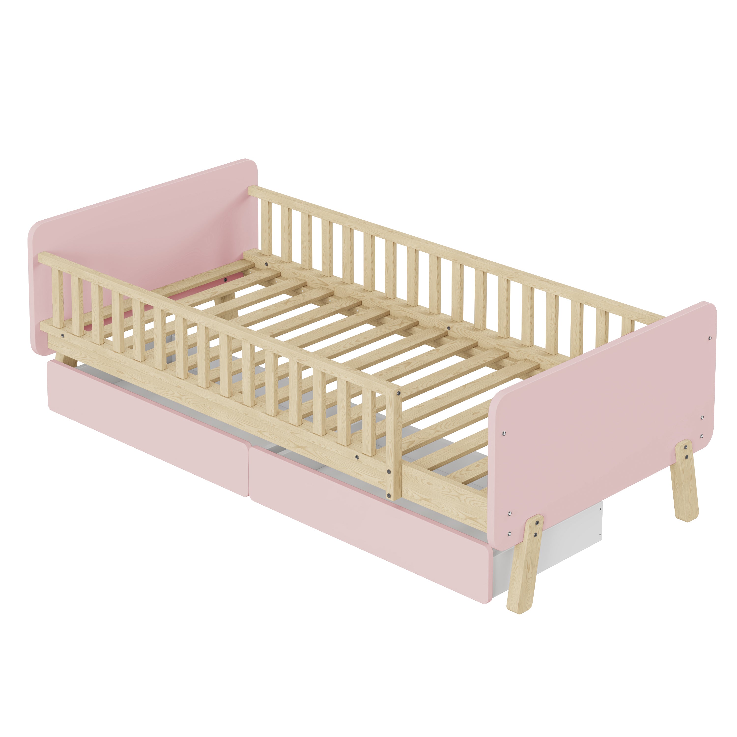 Children's Bed 90x190 with 2 Drawers, Solid Wood, Pink