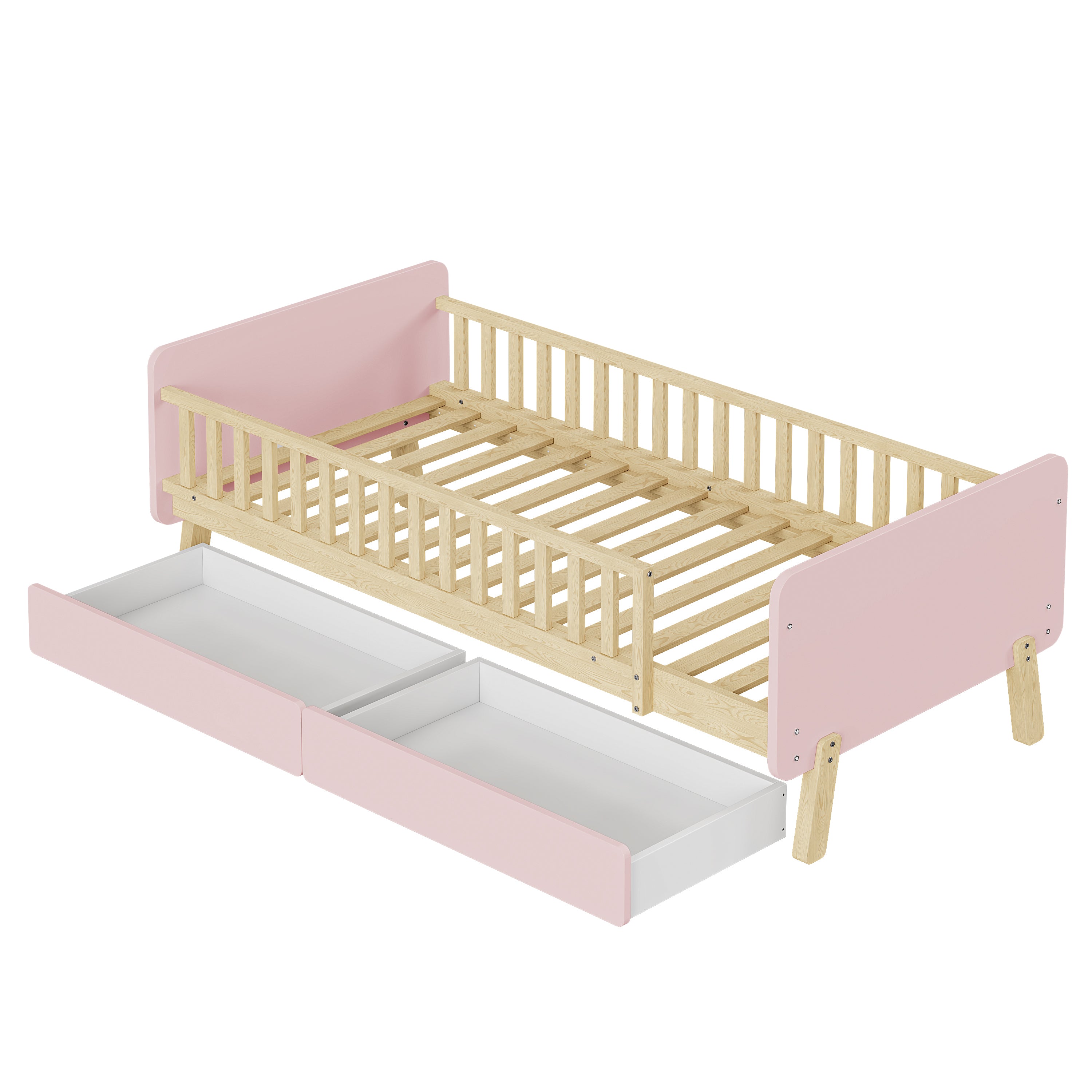 Children's Bed 90x190 with 2 Drawers, Solid Wood, Pink