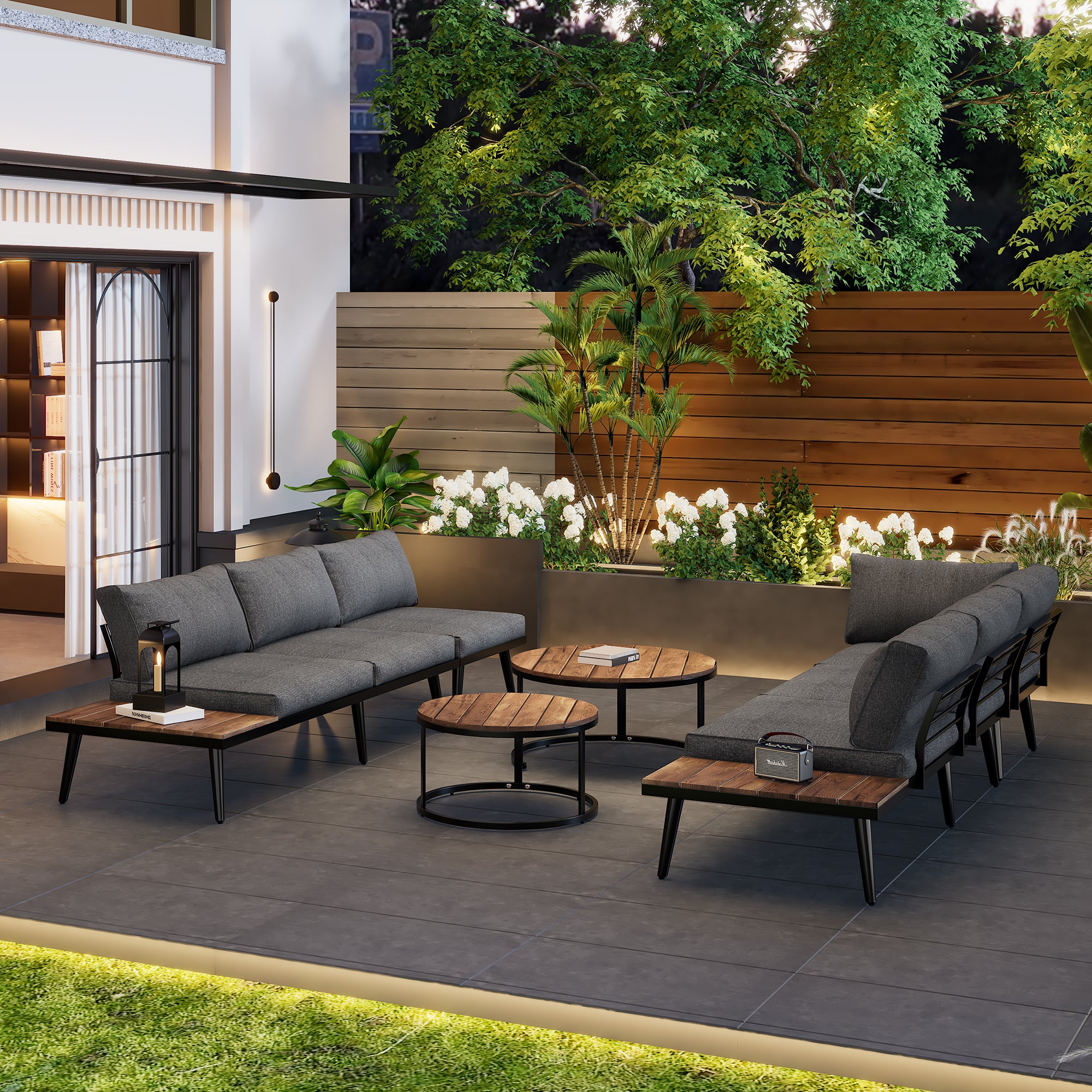 Garden Lounge Set 6-Piece Dining Set for 5-6 People Indoor/Outdoor Galvanized Iron Frame