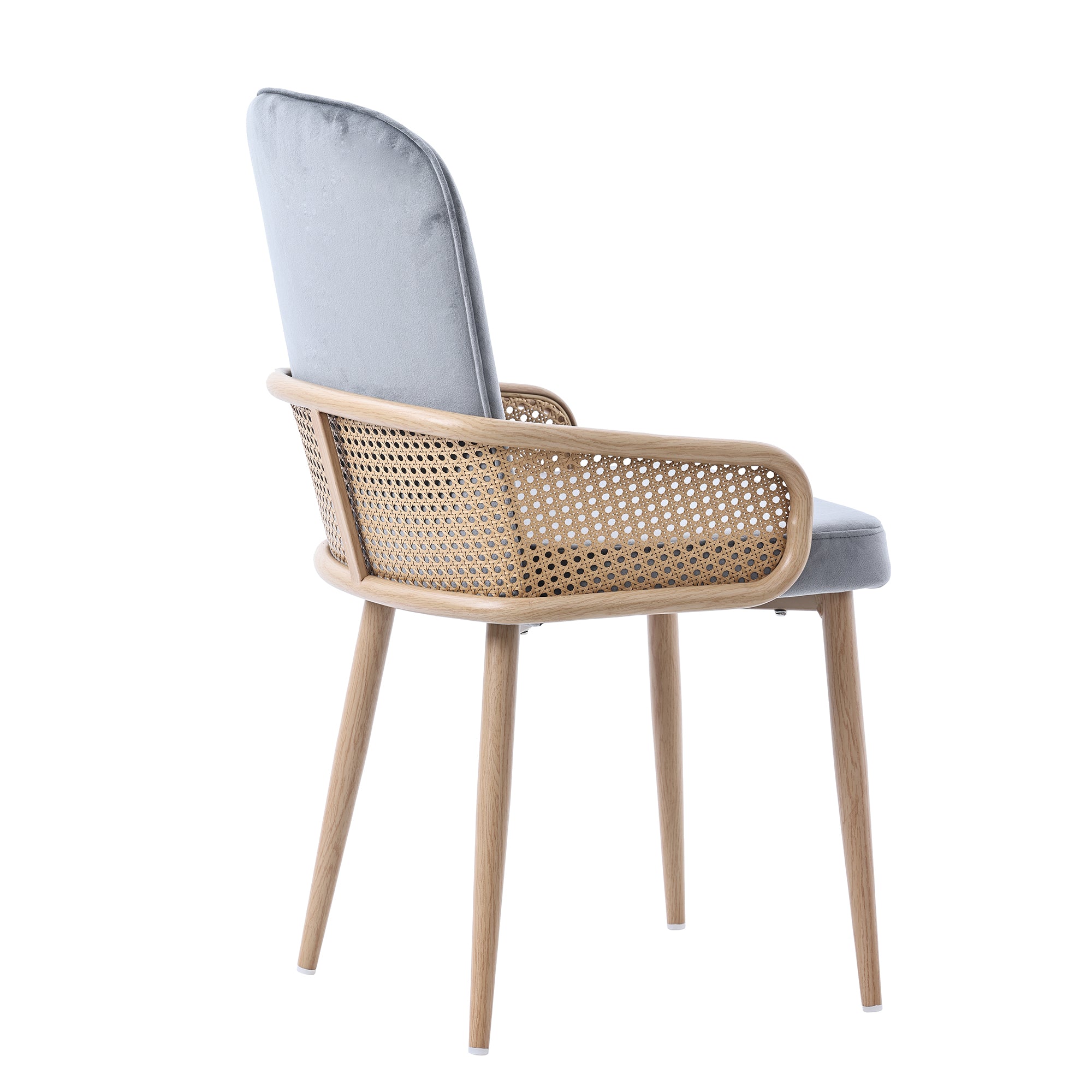 Velvet Dining Chair, Set of 2 Rattan Design, Grey