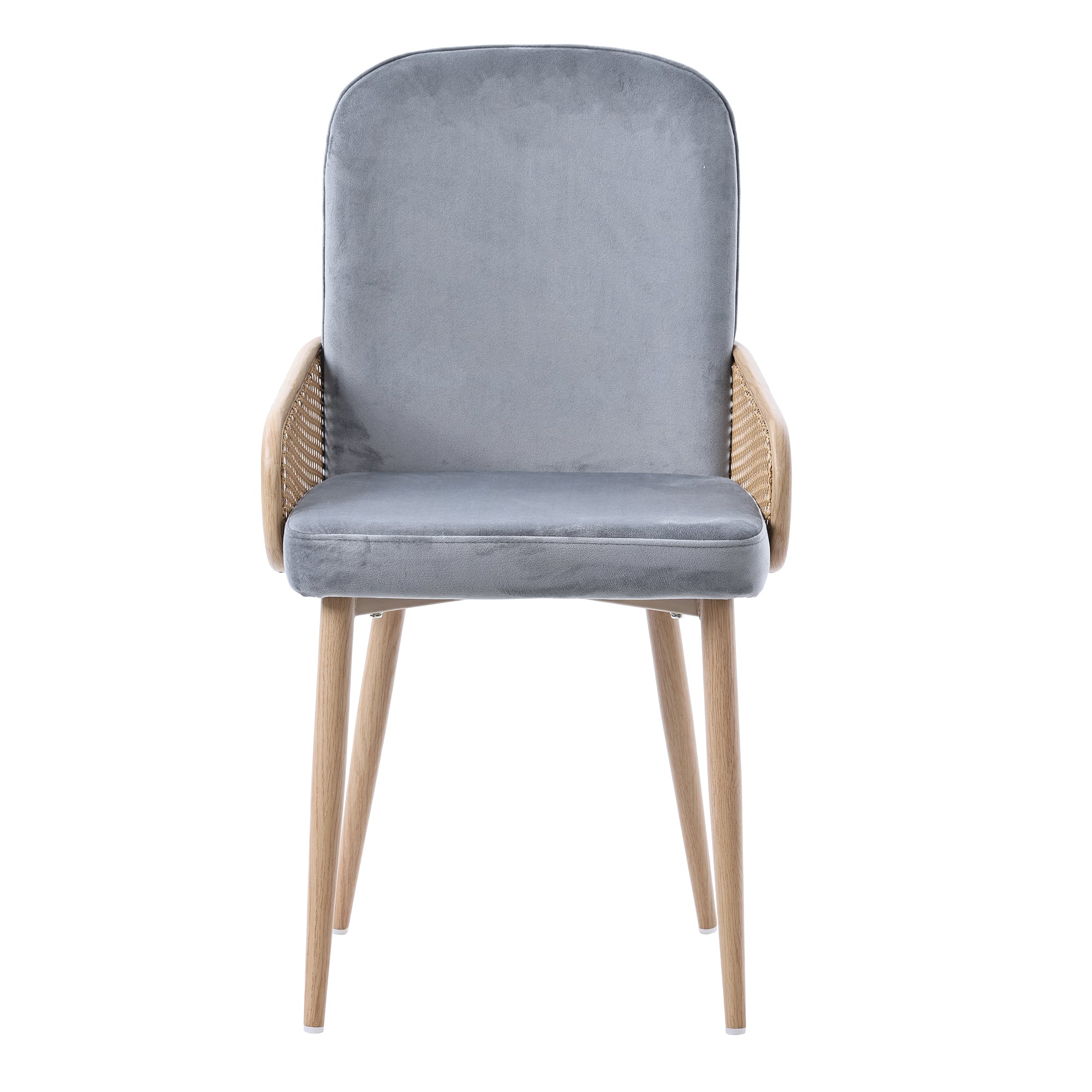 Velvet Dining Chair Set of 6 with Rattan Design and Metal Legs, Grey