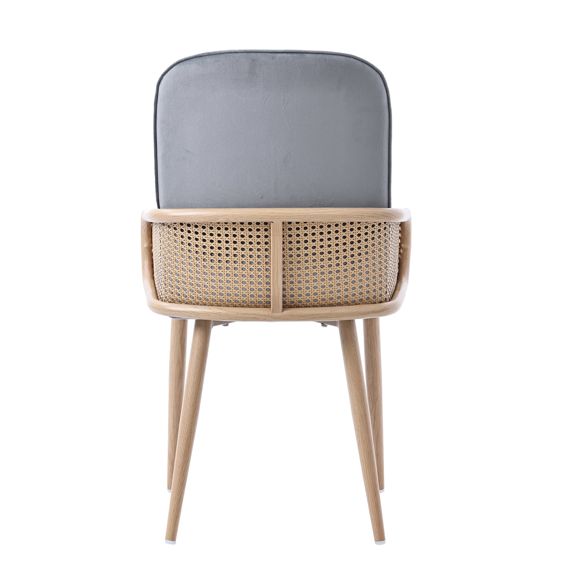 Velvet Dining Chair, Set of 2 Rattan Design, Grey