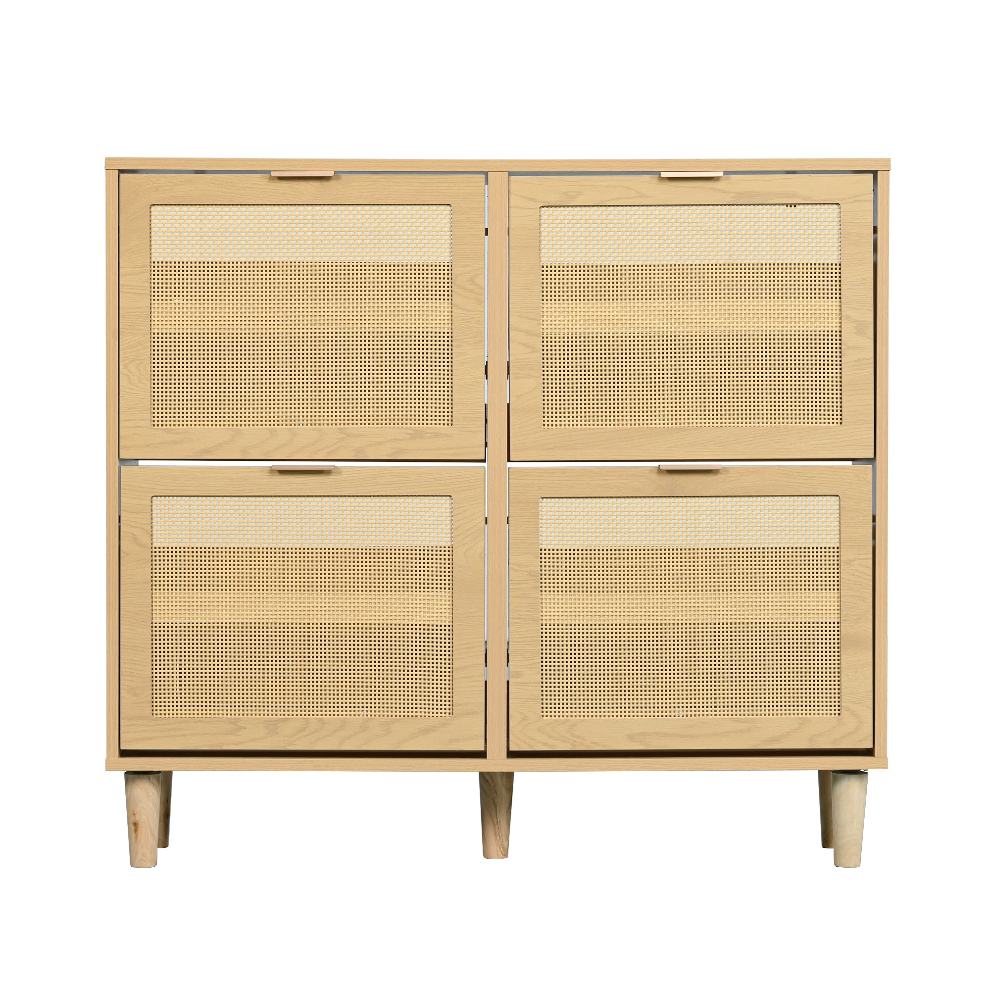 Shoe Cabinet with 4 Folding Drawers, Rattan and Wooden