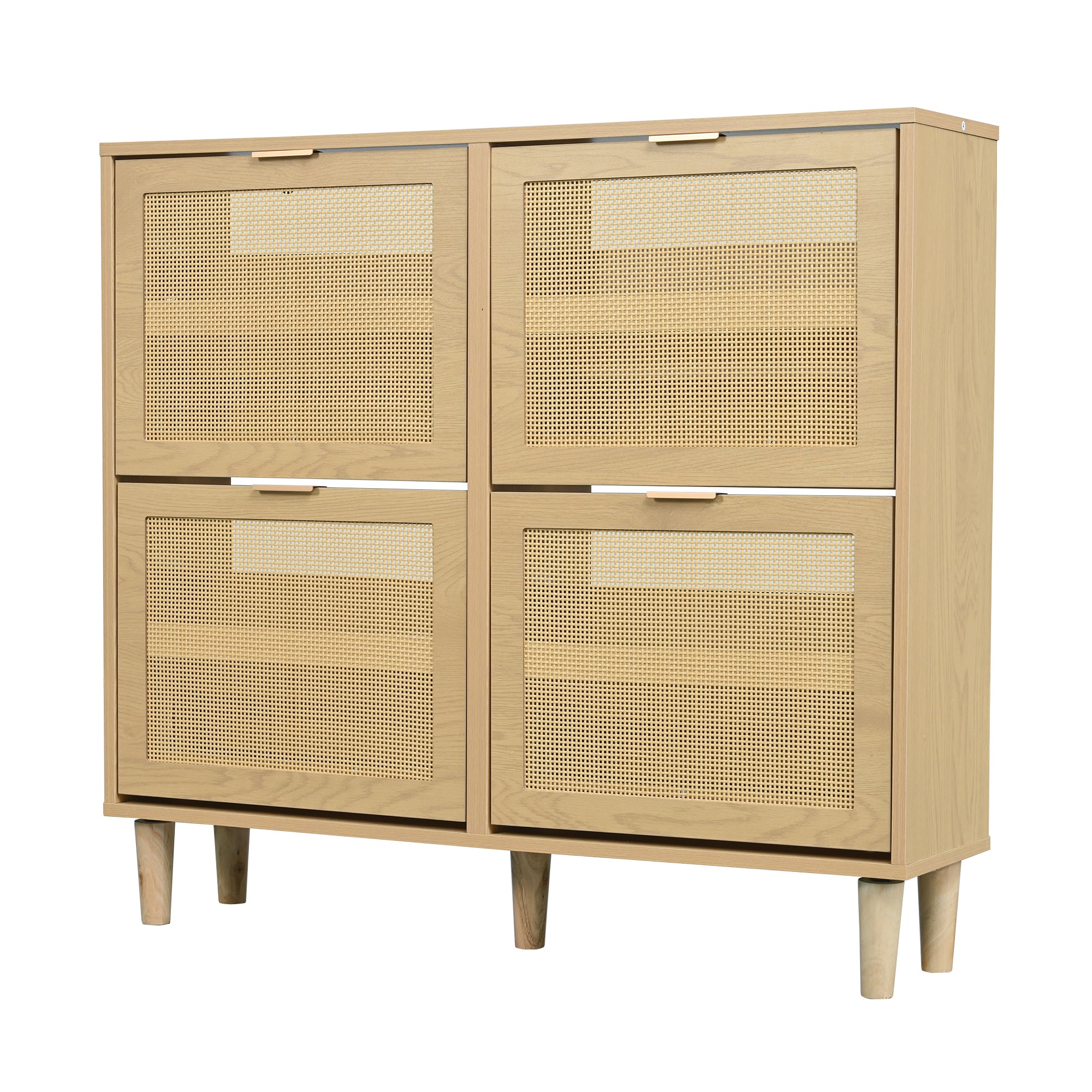 Shoe Cabinet with 4 Folding Drawers, Rattan and Wooden