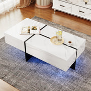 High-Gloss Coffee Table, 100x50x34.5cm, White Marble & Black Top