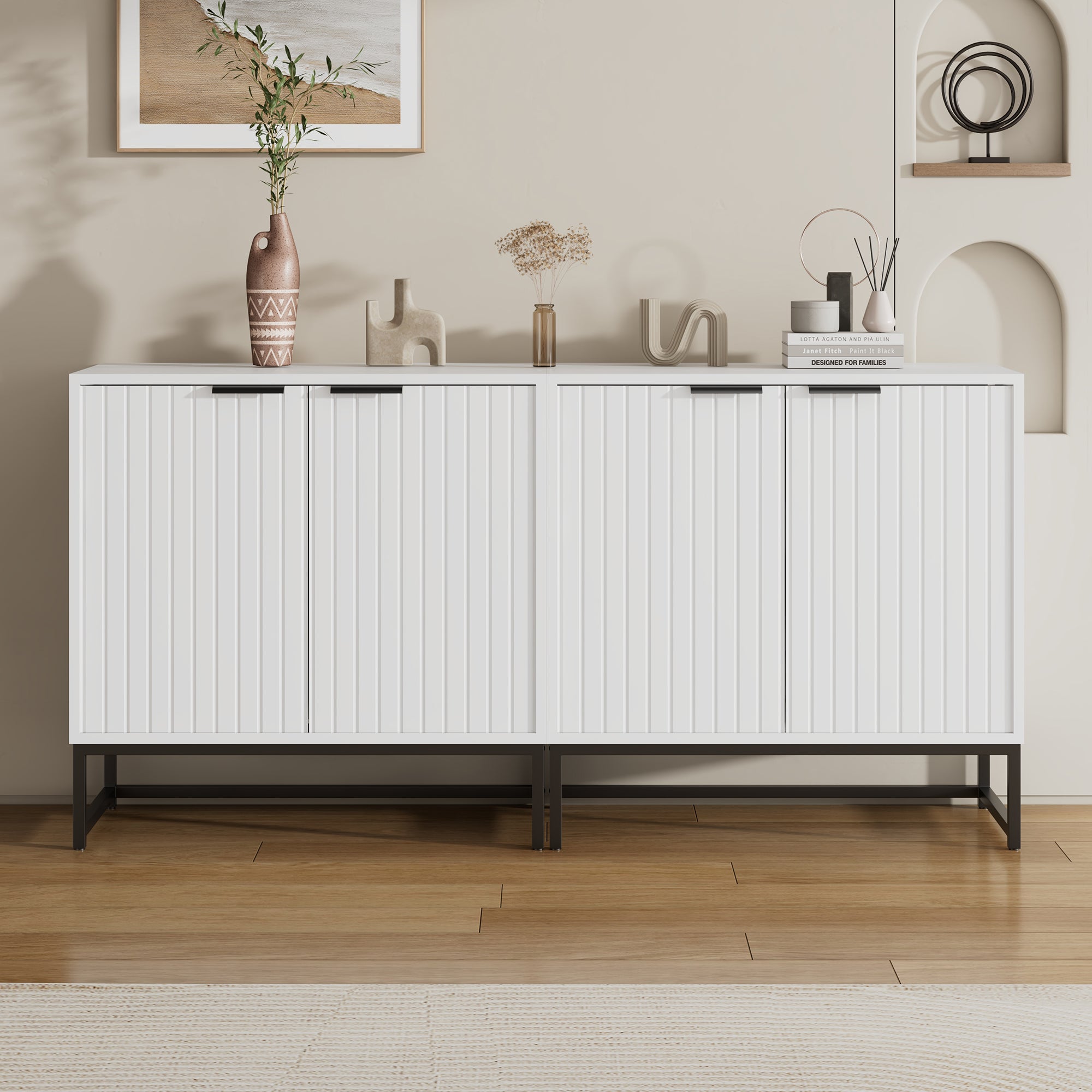 Modern Sideboard Chest of Drawers with 2 Doors, Standing Storage Cabinet, Metal Handles and Frame Legs