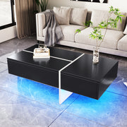 Coffee Table, High-Gloss Colorblock Structure, 100x50x34.5cm, Black and White