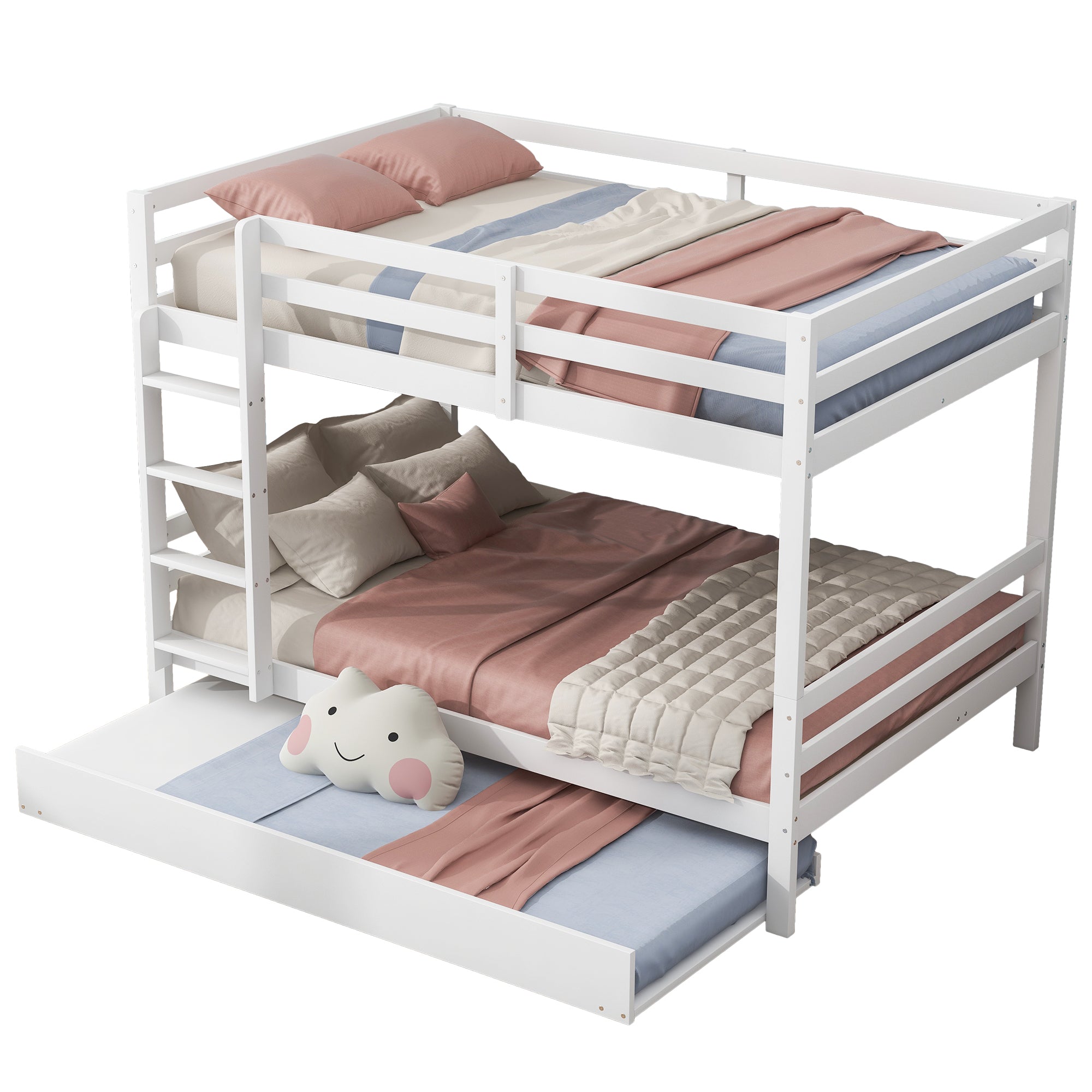 Bunk Bed 140x200cm Pull-Out Bed Sturdy Stairs - White