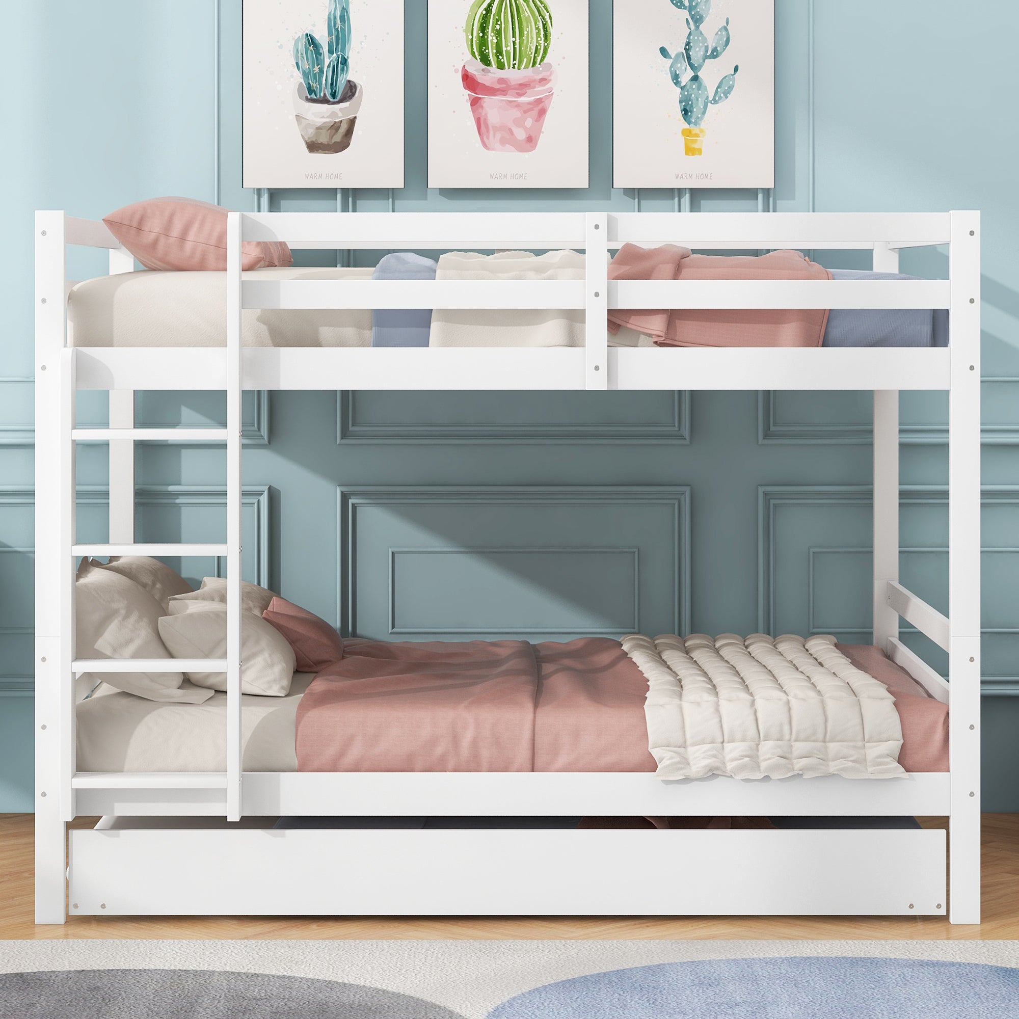 Bunk Bed 140x200cm Pull-Out Bed Sturdy Stairs - White
