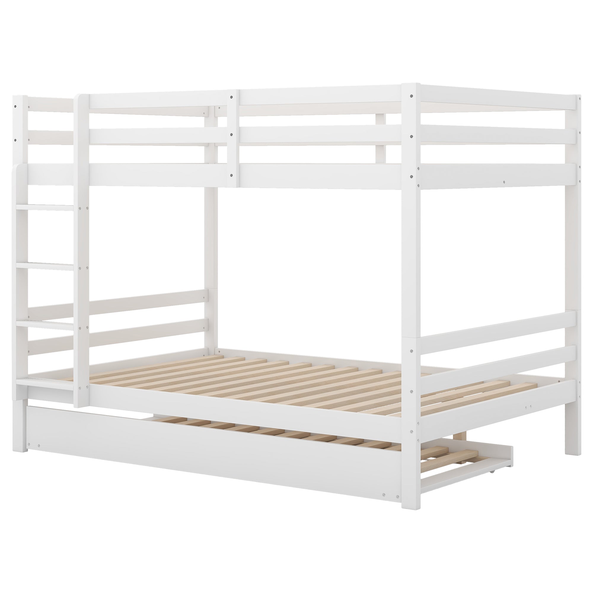 Bunk Beds with Pull-Out Bed, High Railings, Sturdy Stairs, 140x200cm, White