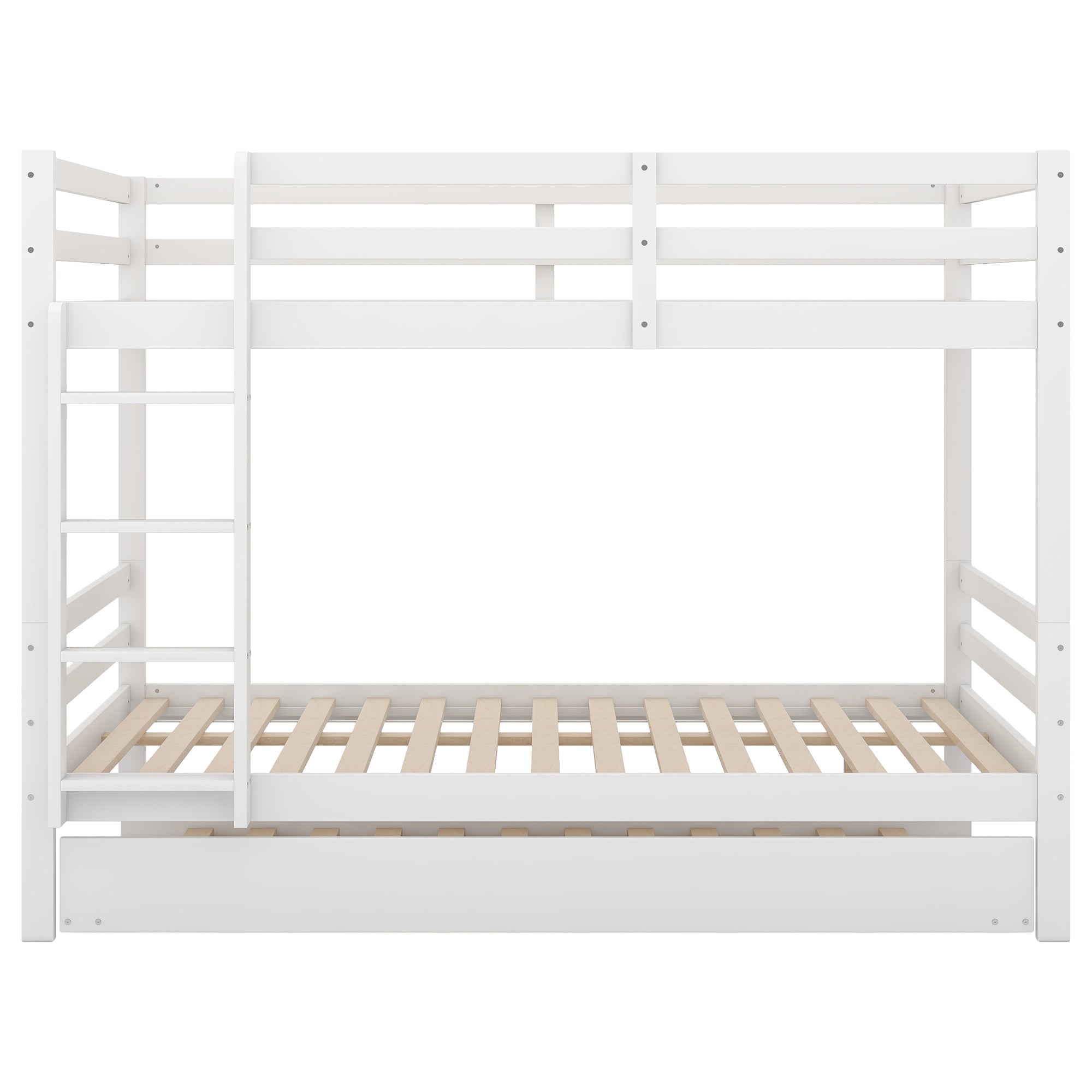 Bunk Beds with Pull-Out Bed, High Railings, Sturdy Stairs, 140x200cm, White