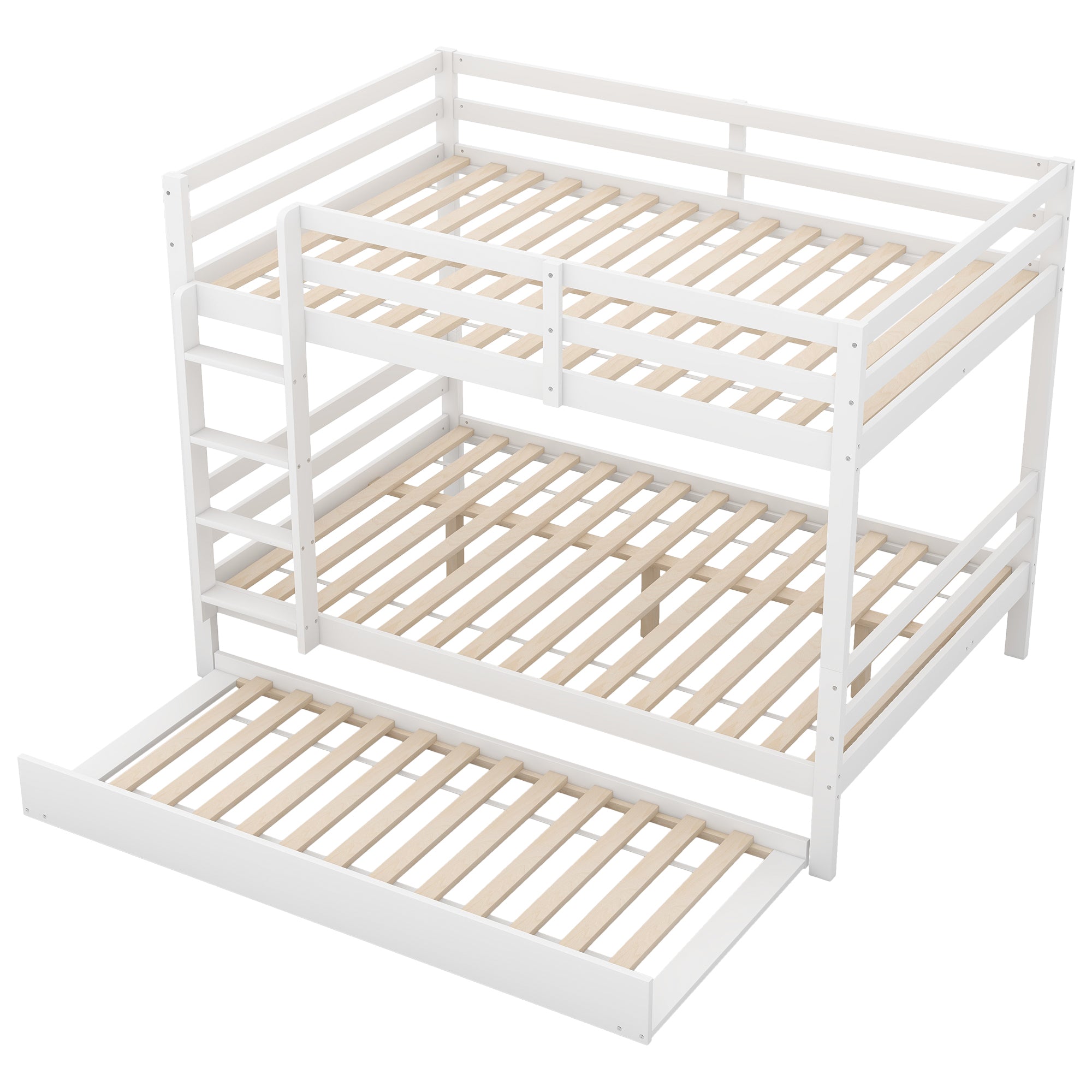 Bunk Bed 140x200cm Pull-Out Bed Sturdy Stairs - White