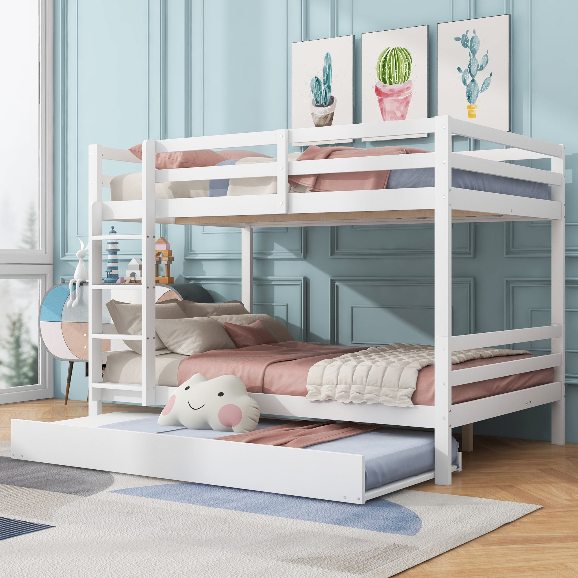 Bunk Bed 140x200cm Pull-Out Bed Sturdy Stairs - White