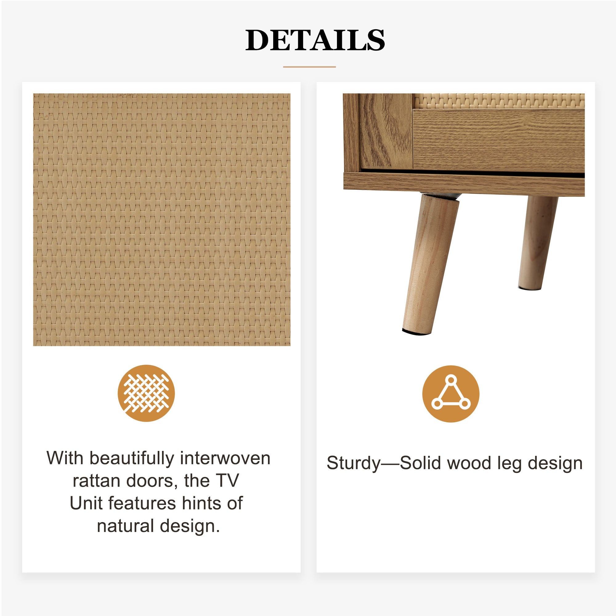 TV Stand, 200x37x49 cm, Rattan Design Plastic & Solid Wood