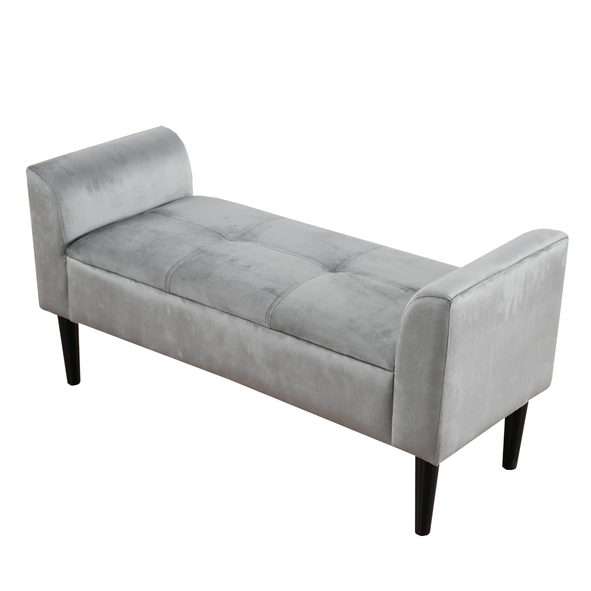 Upholstered Benches with Armrests, Quilted Pattern, Velvet, Grey
