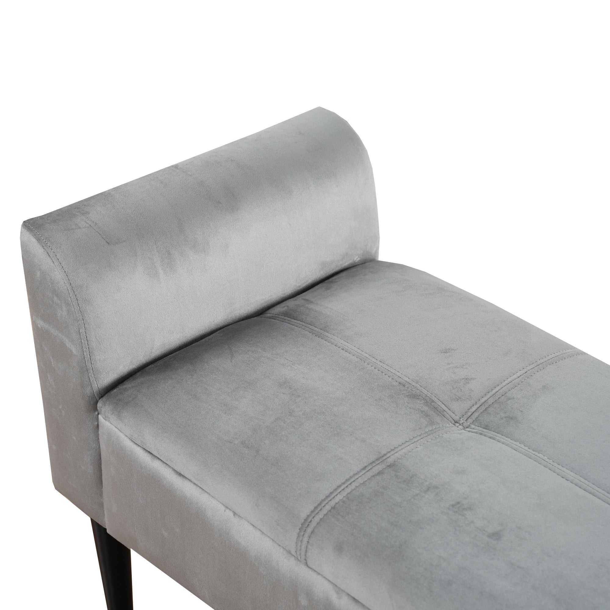 Upholstered Benches with Armrests, Quilted Pattern, Velvet, Grey