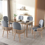 Velvet Dining Chair Set of 6 with Rattan Design and Metal Legs, Grey
