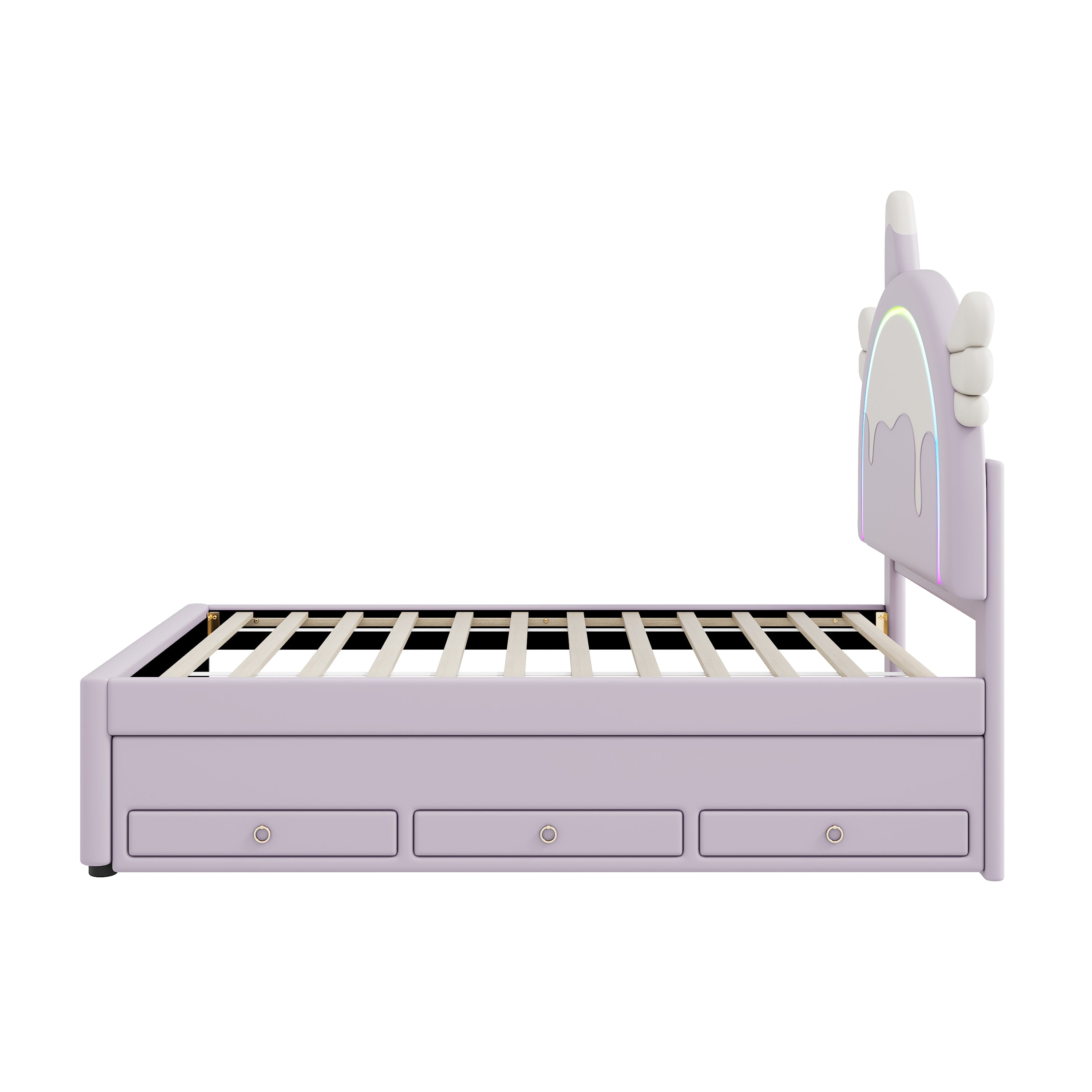Unicorn Children's Bed, 90x200cm Extendable Rollaway Bed, Violet PU Material