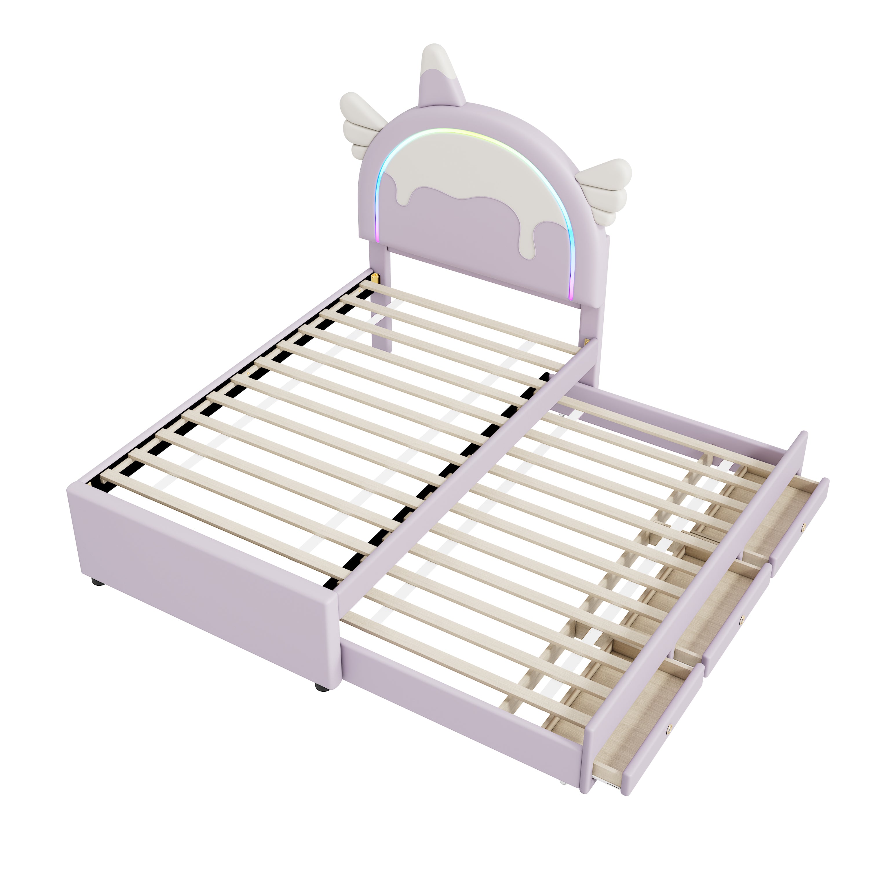 Unicorn Children's Bed, 90x200cm Extendable Rollaway Bed, Violet PU Material