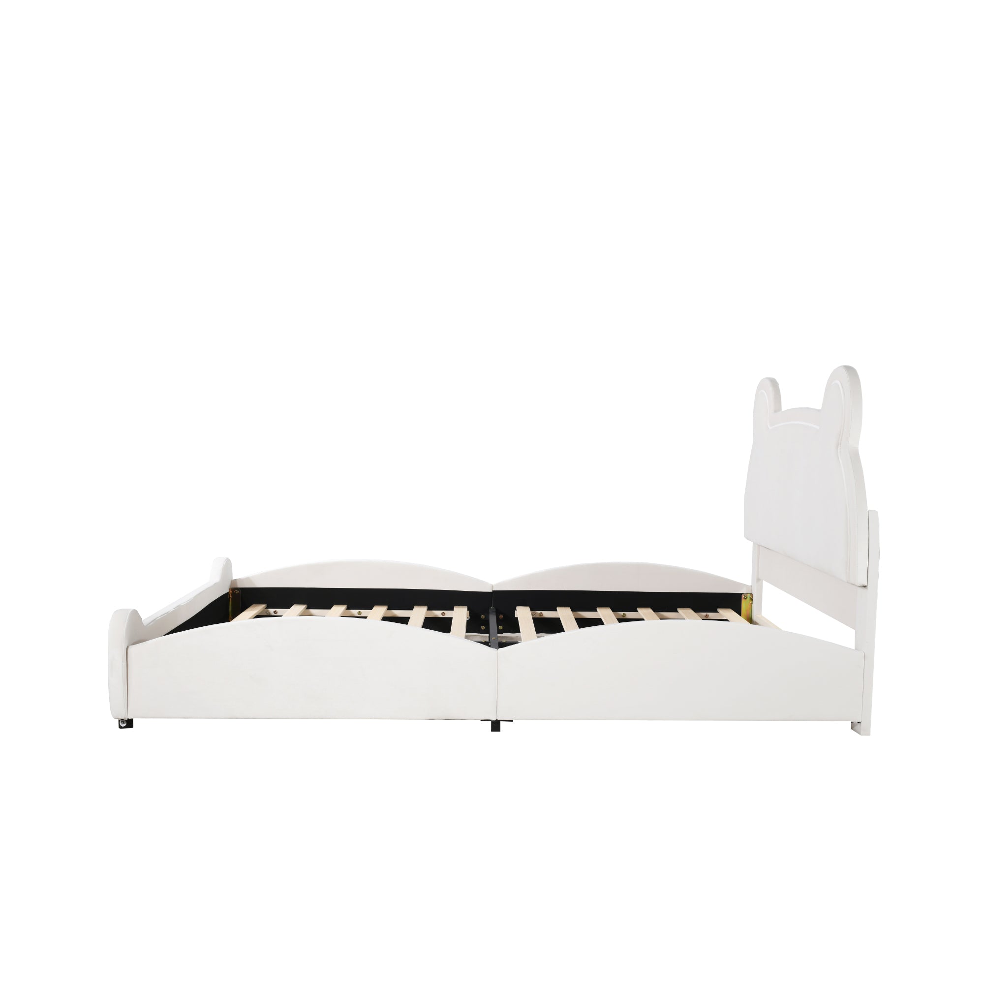 Upholstered Children's Bear Bed with Velvet Fabric and Slatted Frame, 140x200cm, White