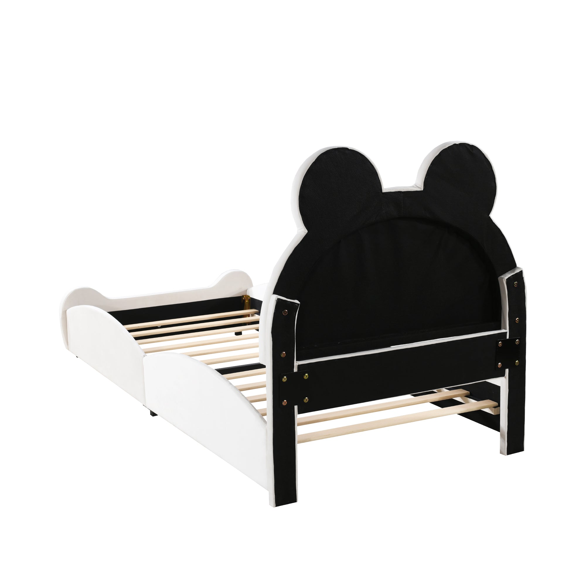 Upholstered Bed, Children's 90x200cm Bear-Shaped, White Velour