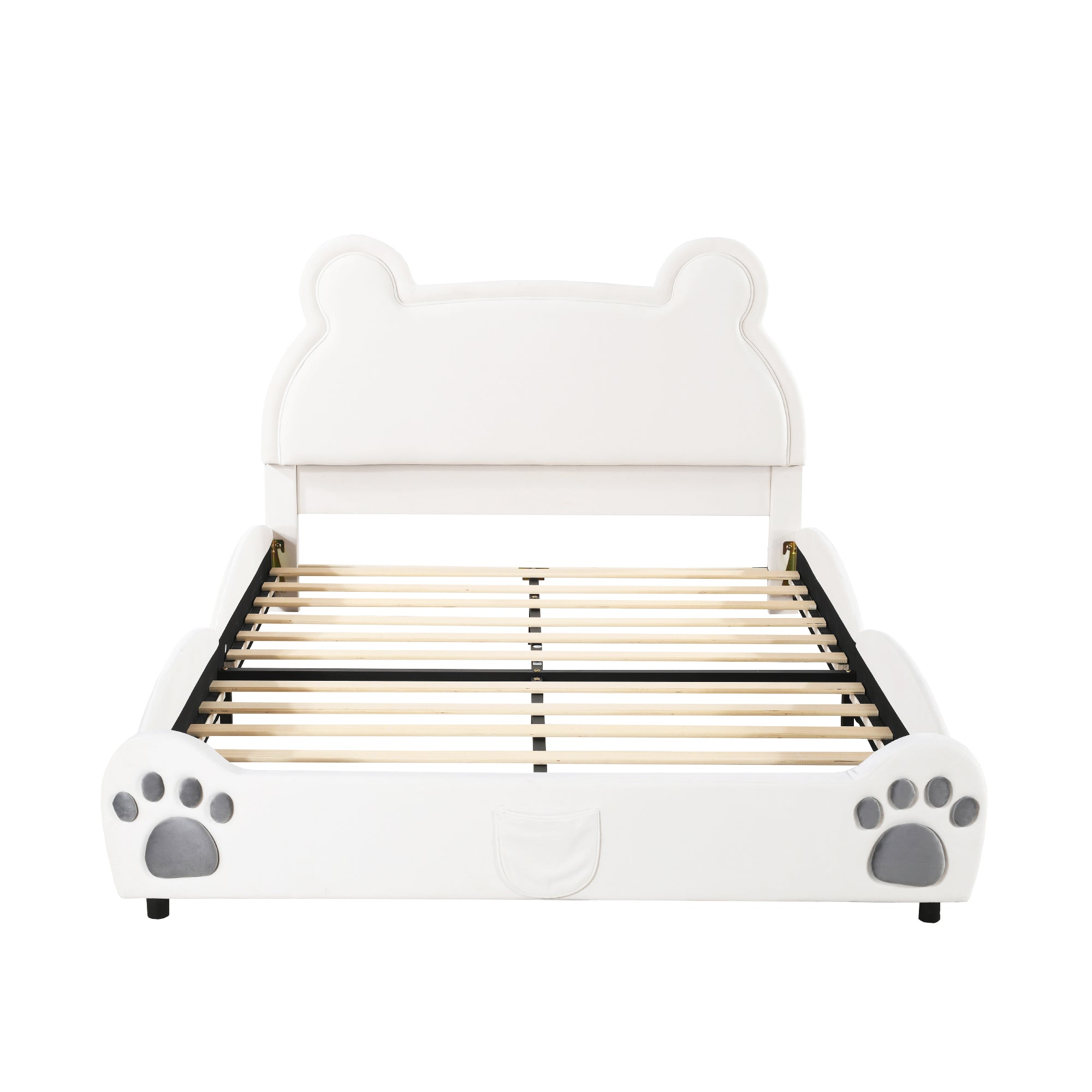 Children's Upholstered Bed, 140x200cm Bear-Shaped, White Velour
