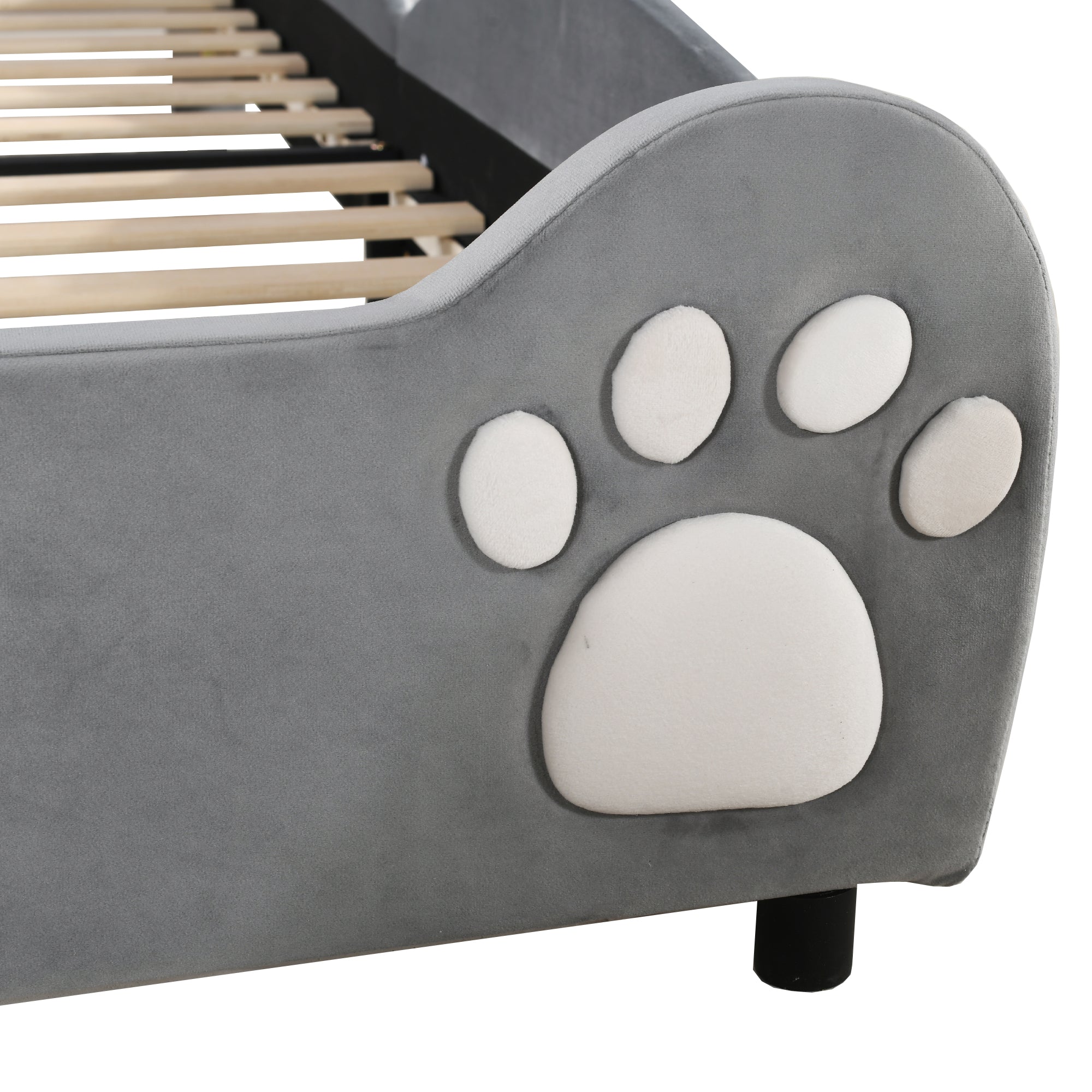 Children's Upholstered Bed, Bear-Shaped Single 90x200cm, Gray Velour