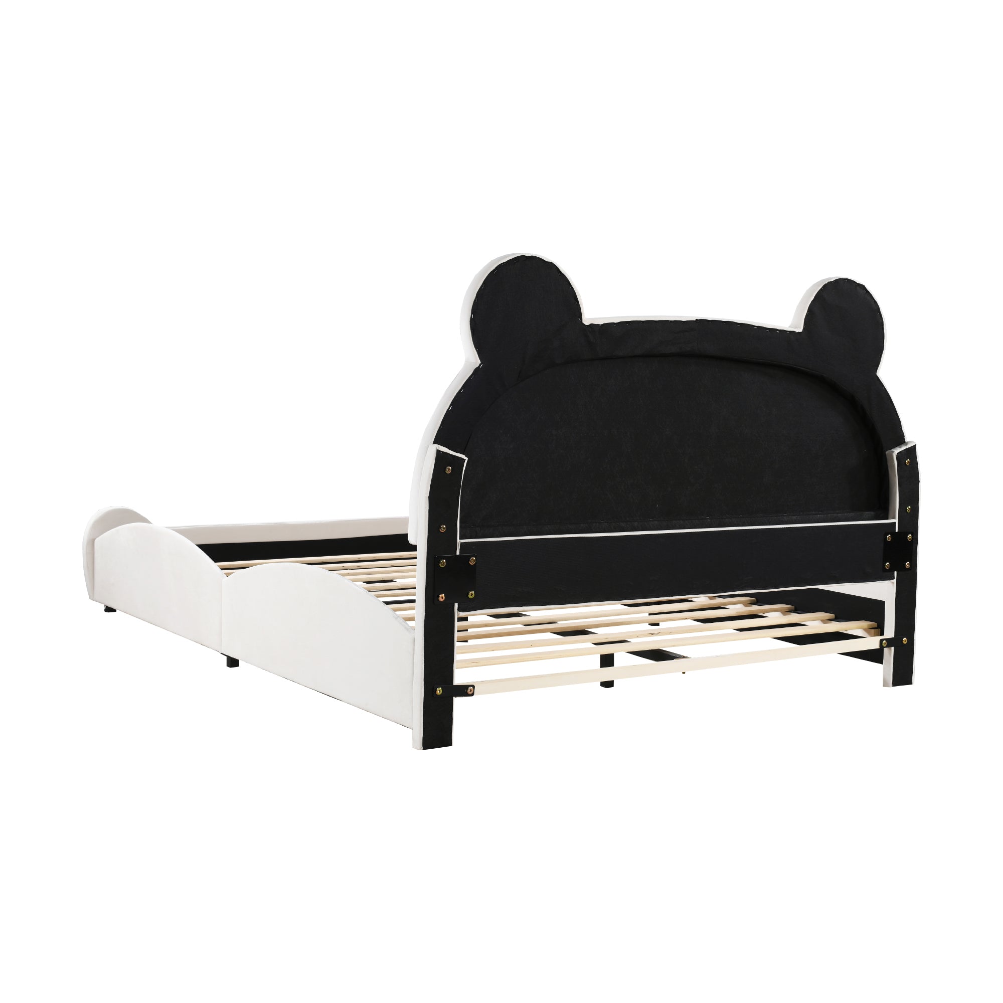 Children's Upholstered Bed, 140x200cm Bear-Shaped, White Velour