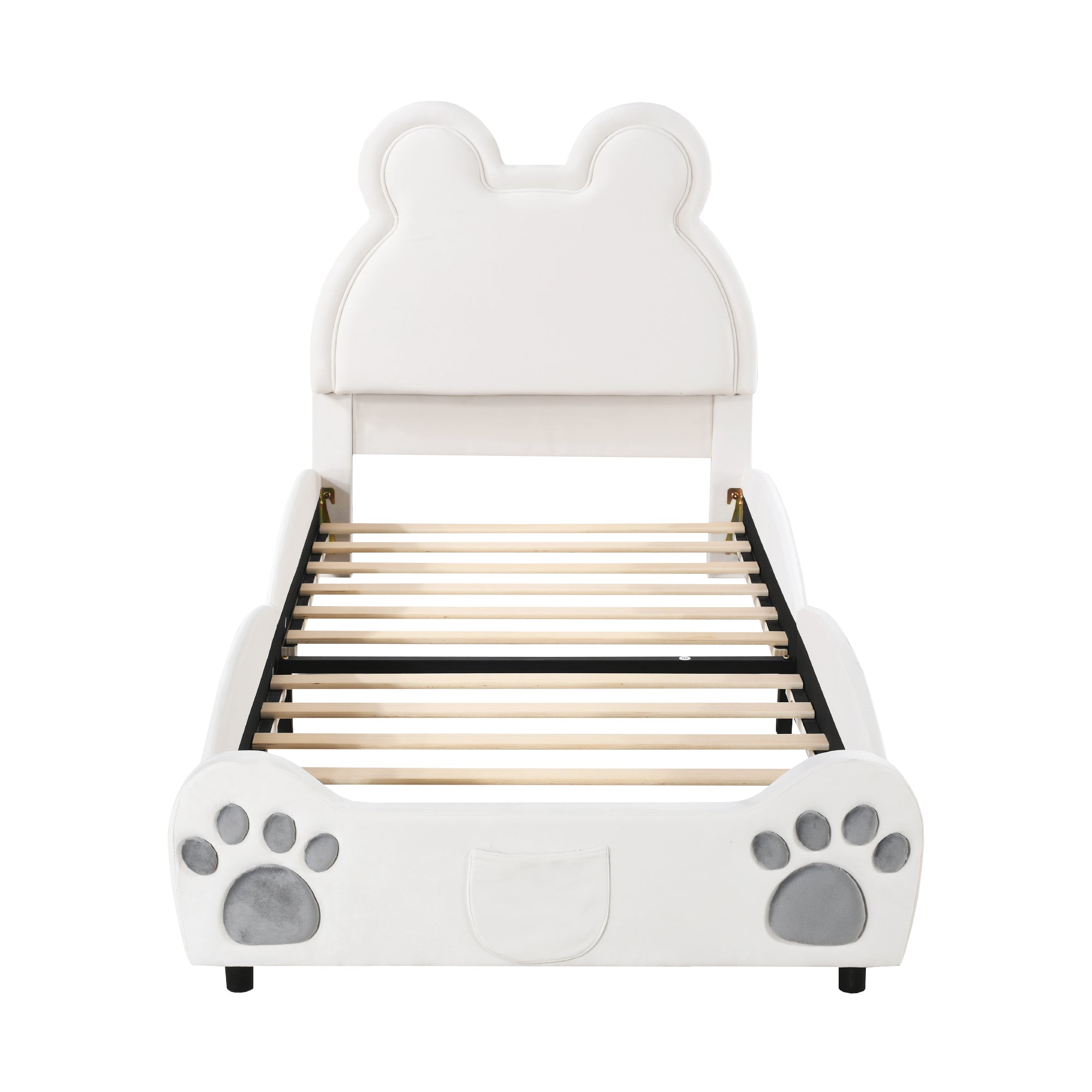 Upholstered Bed, Children's 90x200cm Bear-Shaped, White Velour