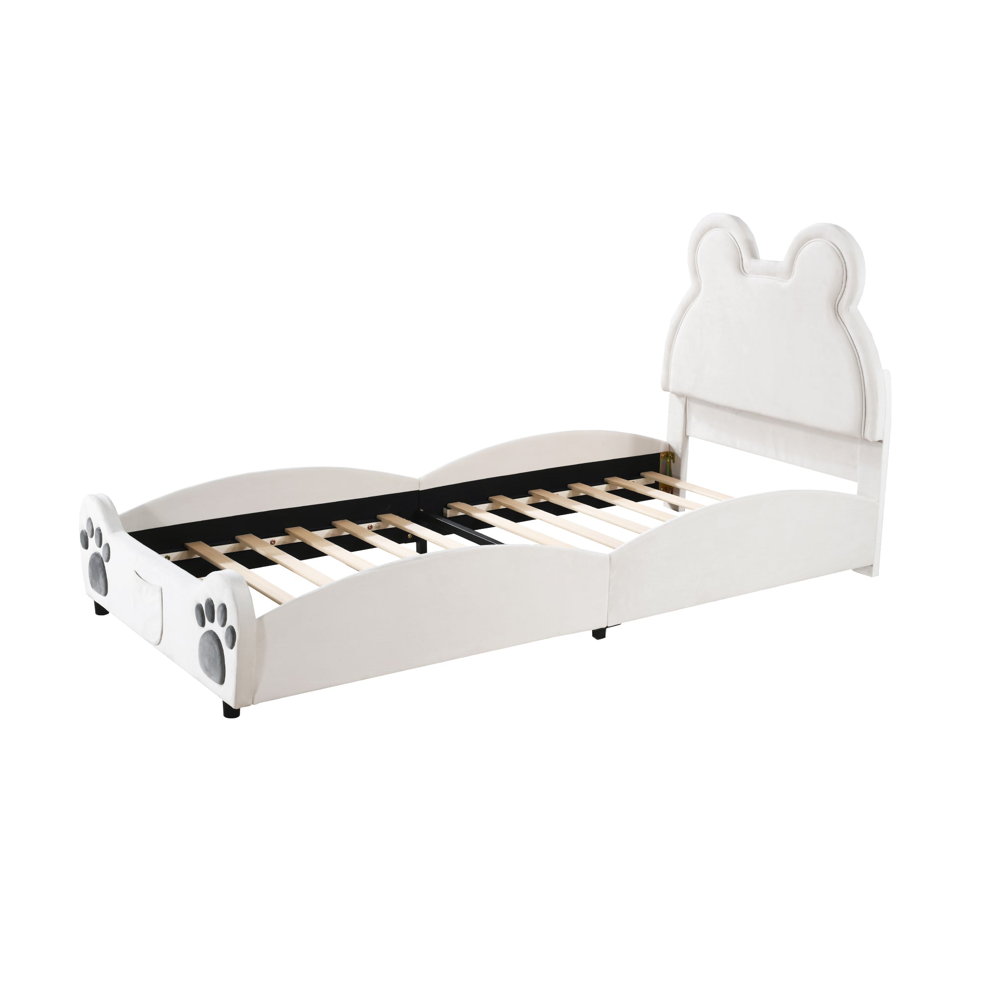 Upholstered Bed, Children's 90x200cm Bear-Shaped, White Velour
