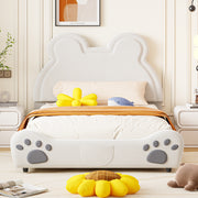 Children's Upholstered Bed, 140x200cm Bear-Shaped, White Velour