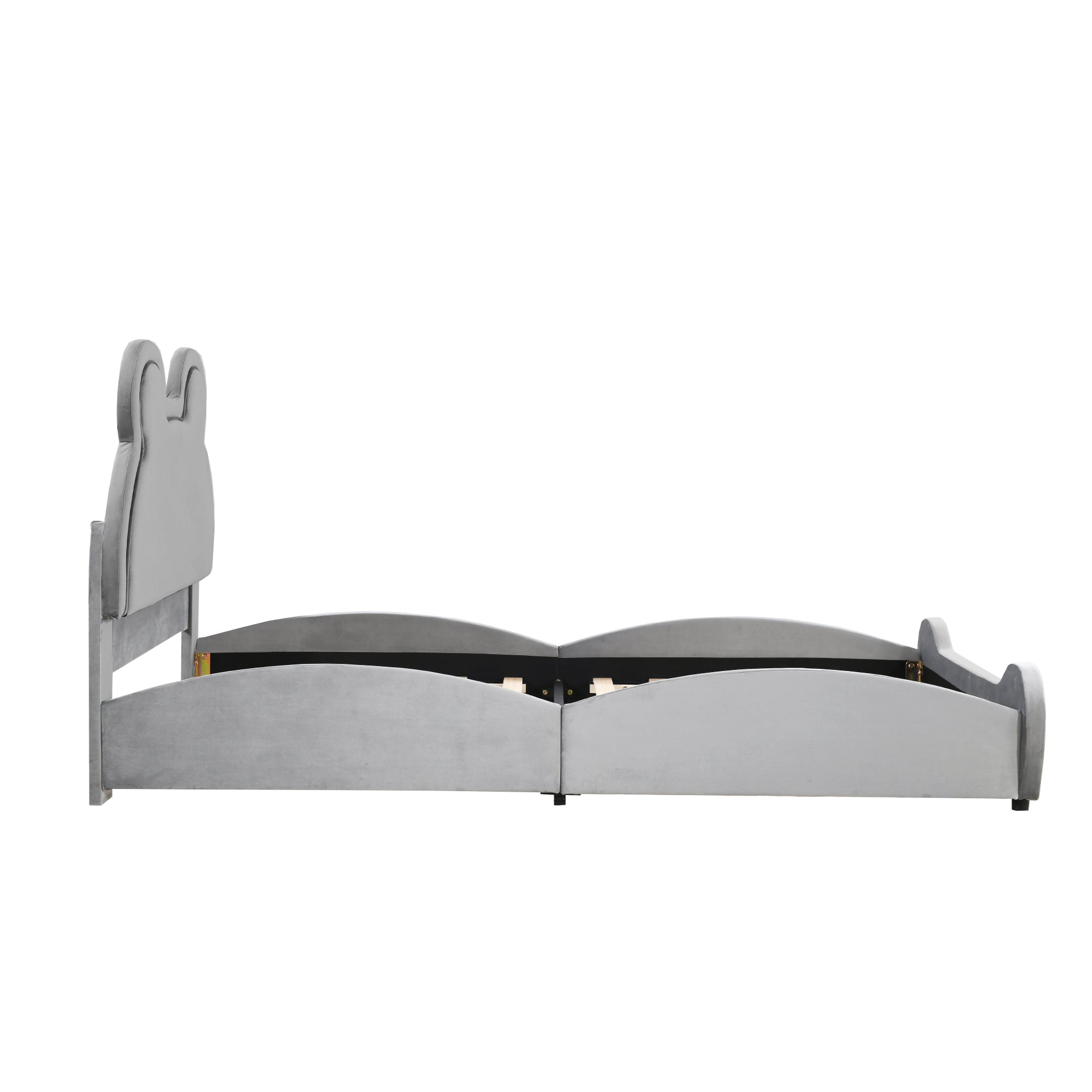 Children's Upholstered Bed, Bear-Shaped Single 90x200cm, Gray Velour