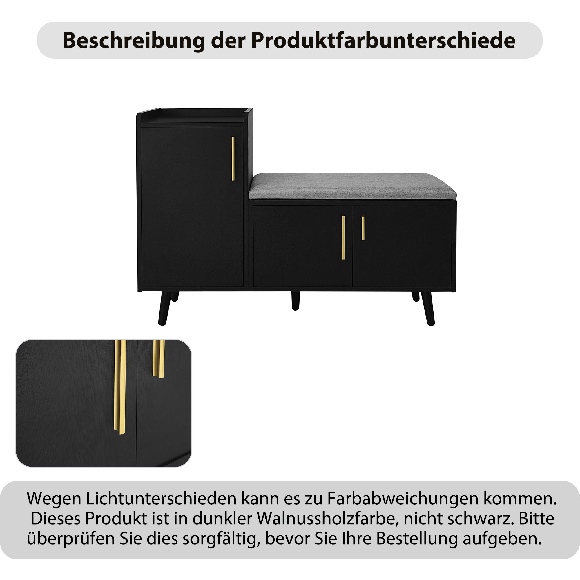 Modern shoe bench with three storage doors, multiple levels for storage