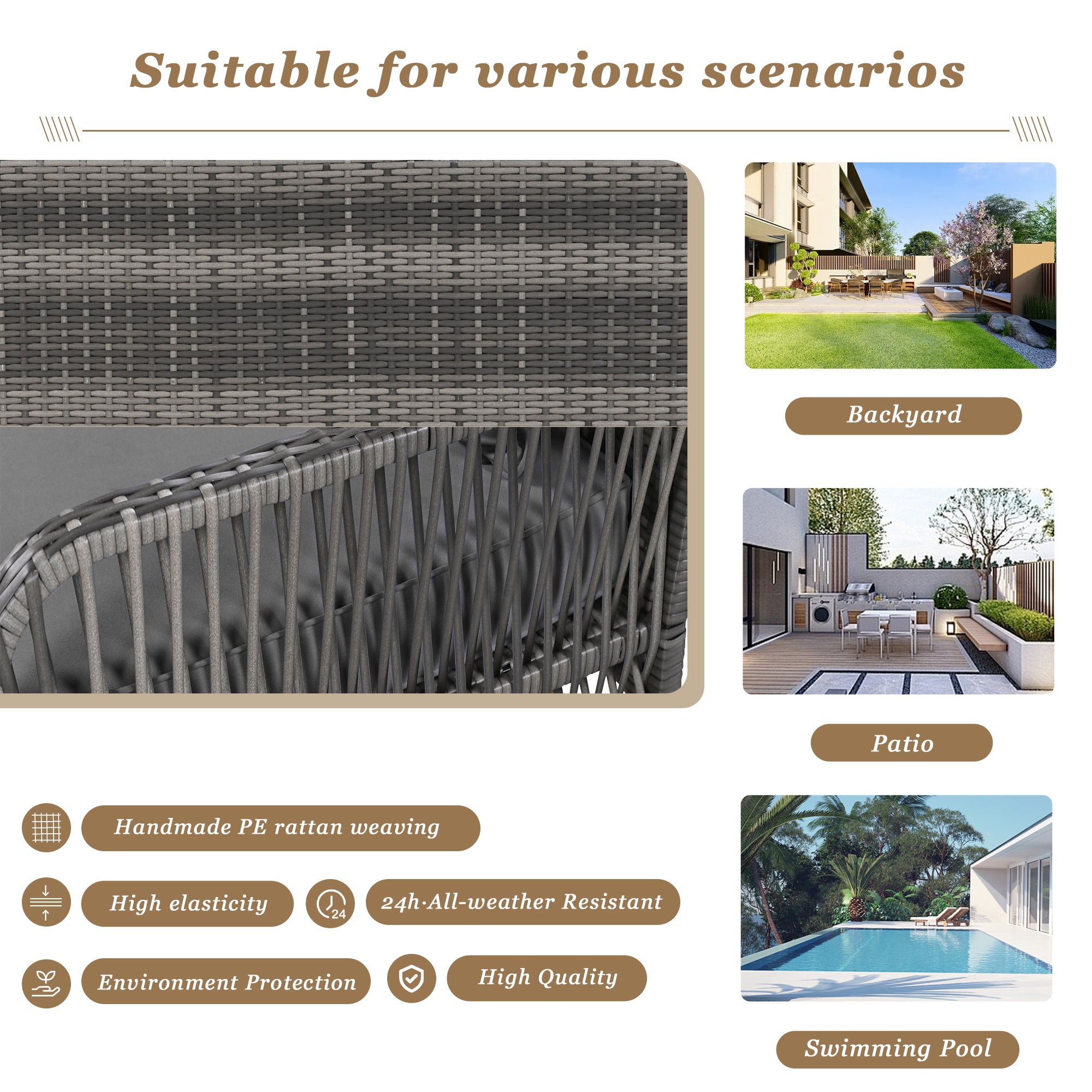 Hollywood Swing 2-Seater Outdoor Garden Set Grey Rattan