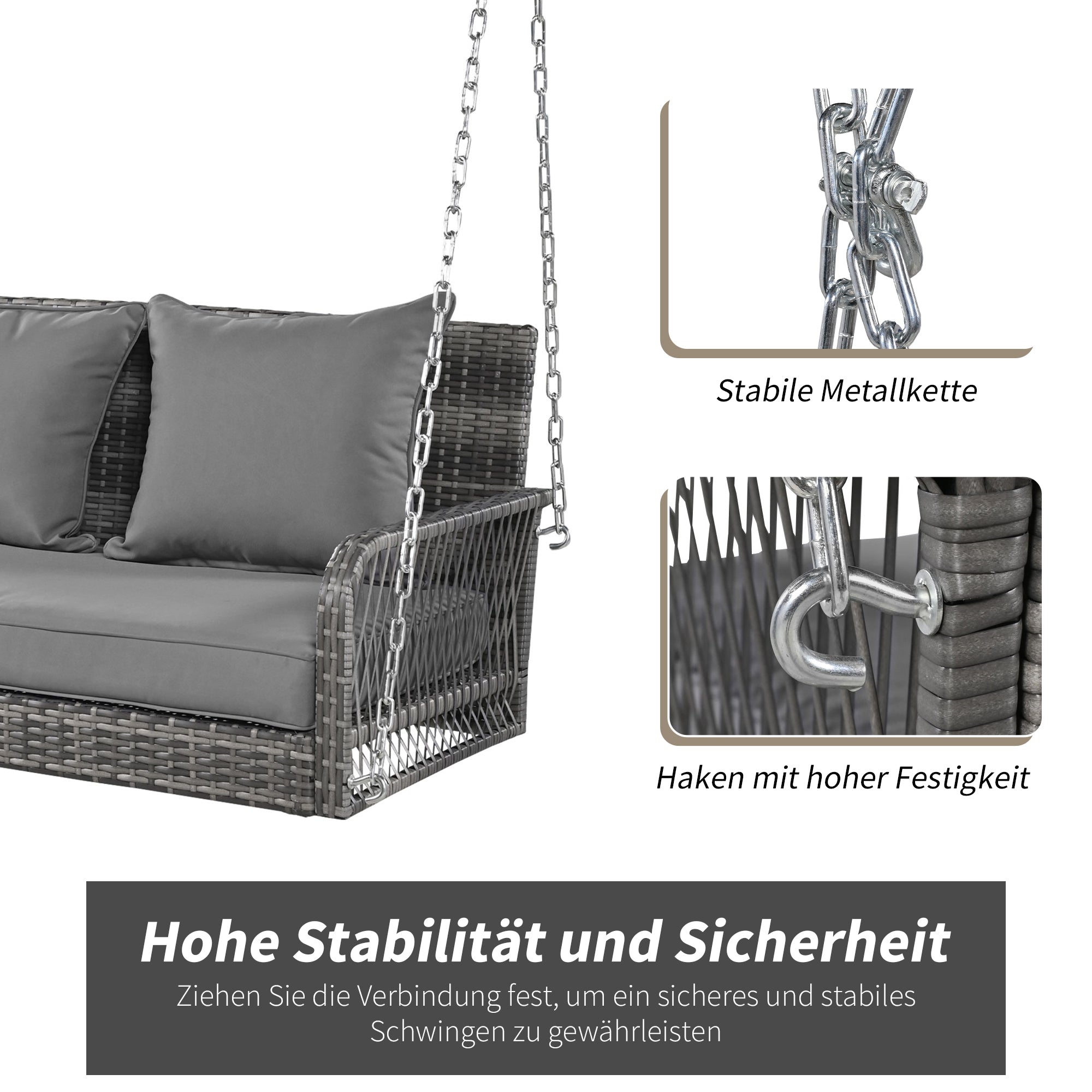 Hollywood Swing 2-Seater Outdoor Garden Set Grey Rattan