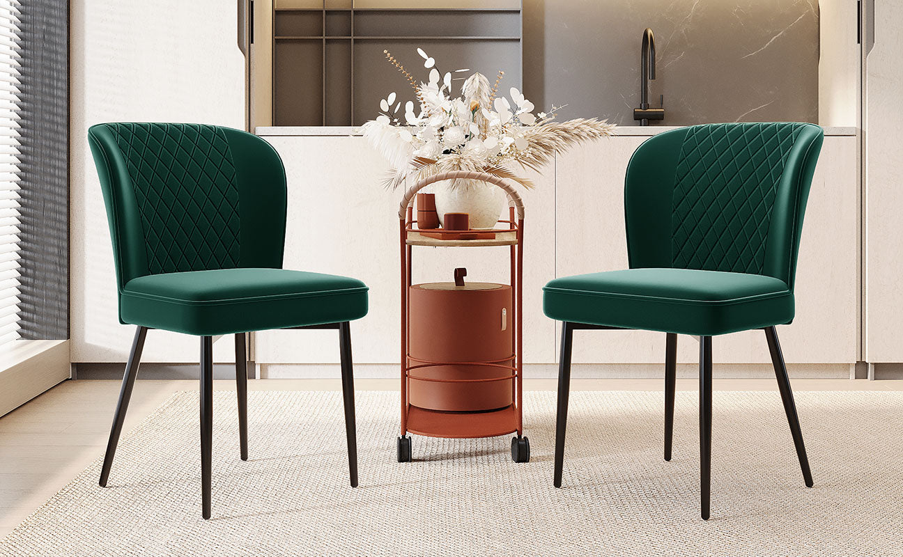 Dining Chairs Set of 2 Upholstered Velvet Seat Backrest Dark Green