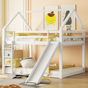 House Bunk Bed 140x200cm Double with Slide & Ladder - White
