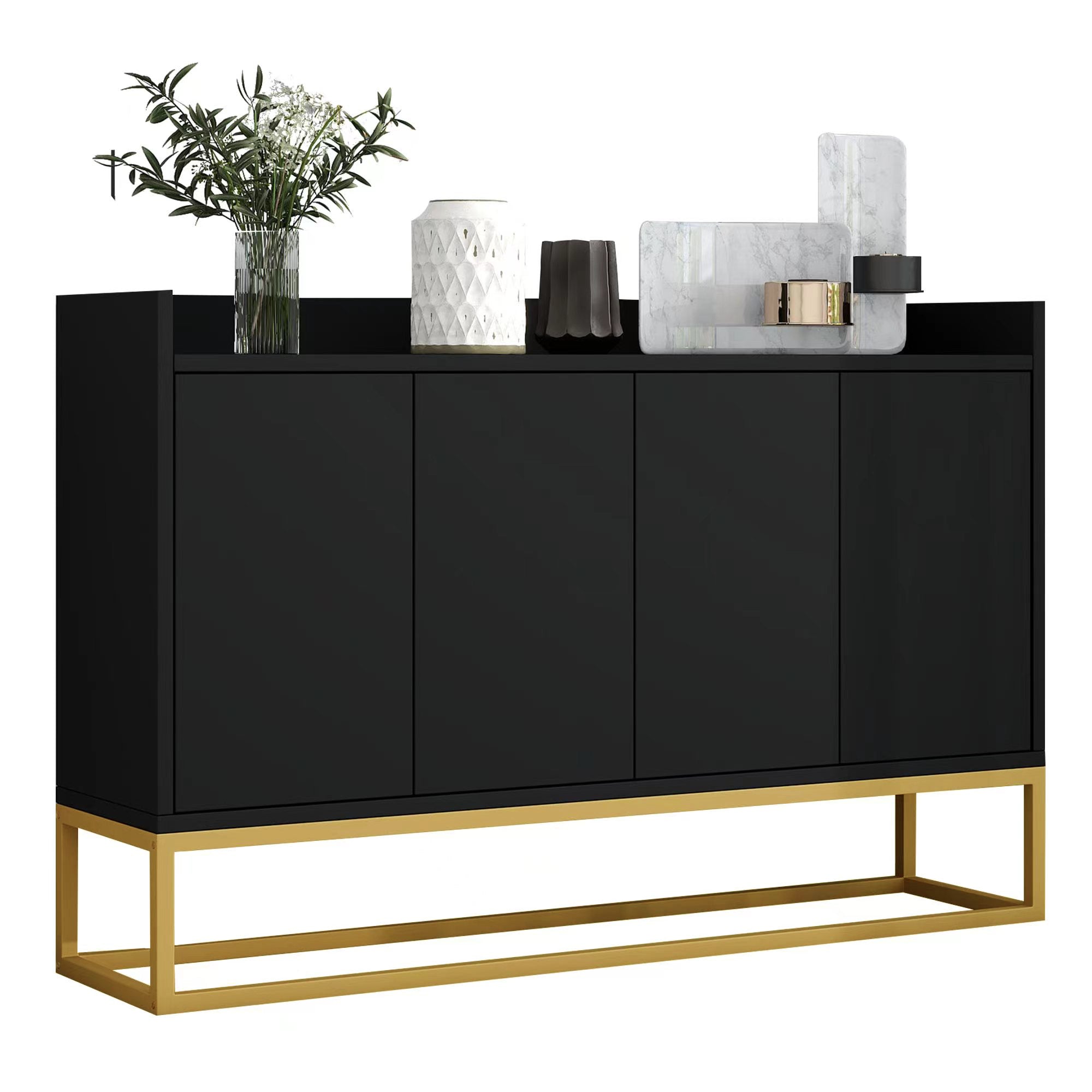 Sideboard, Minimalist 4-Door Handleless Buffet, Black