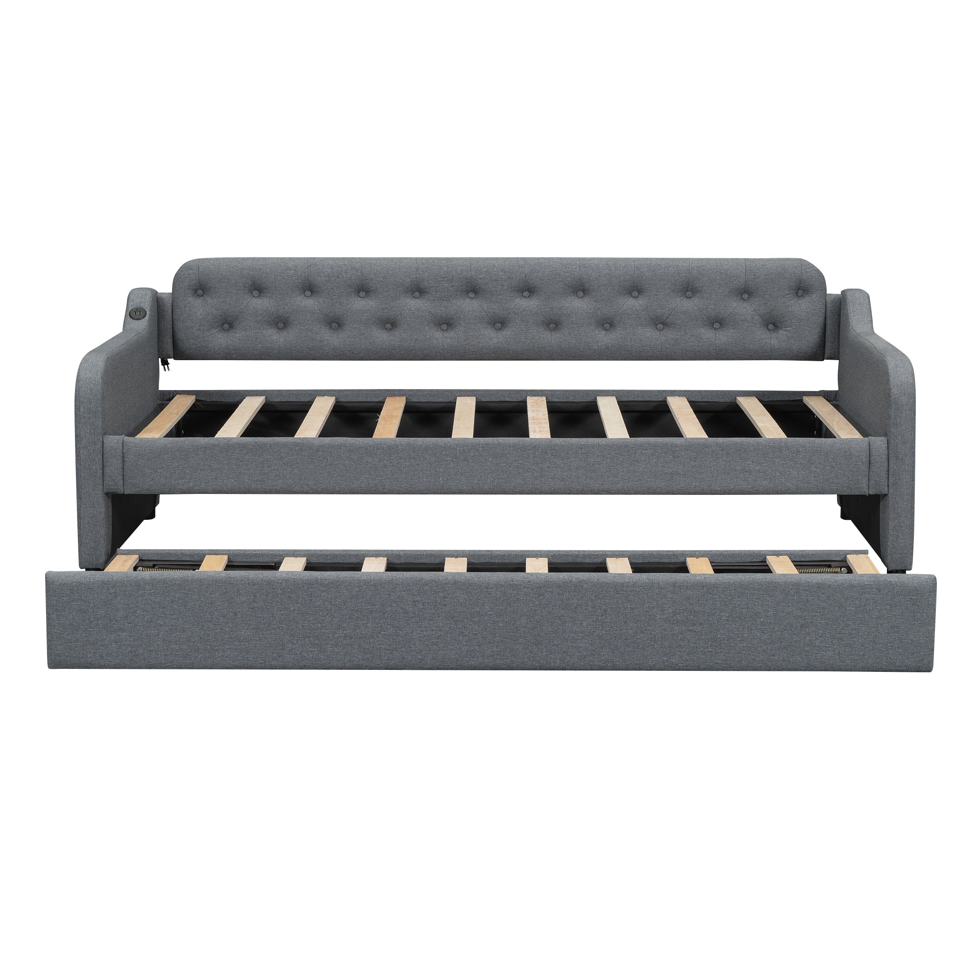 Daybed Sofa Bed 90x200cm Pull-out Rollaway USB Port - Grey