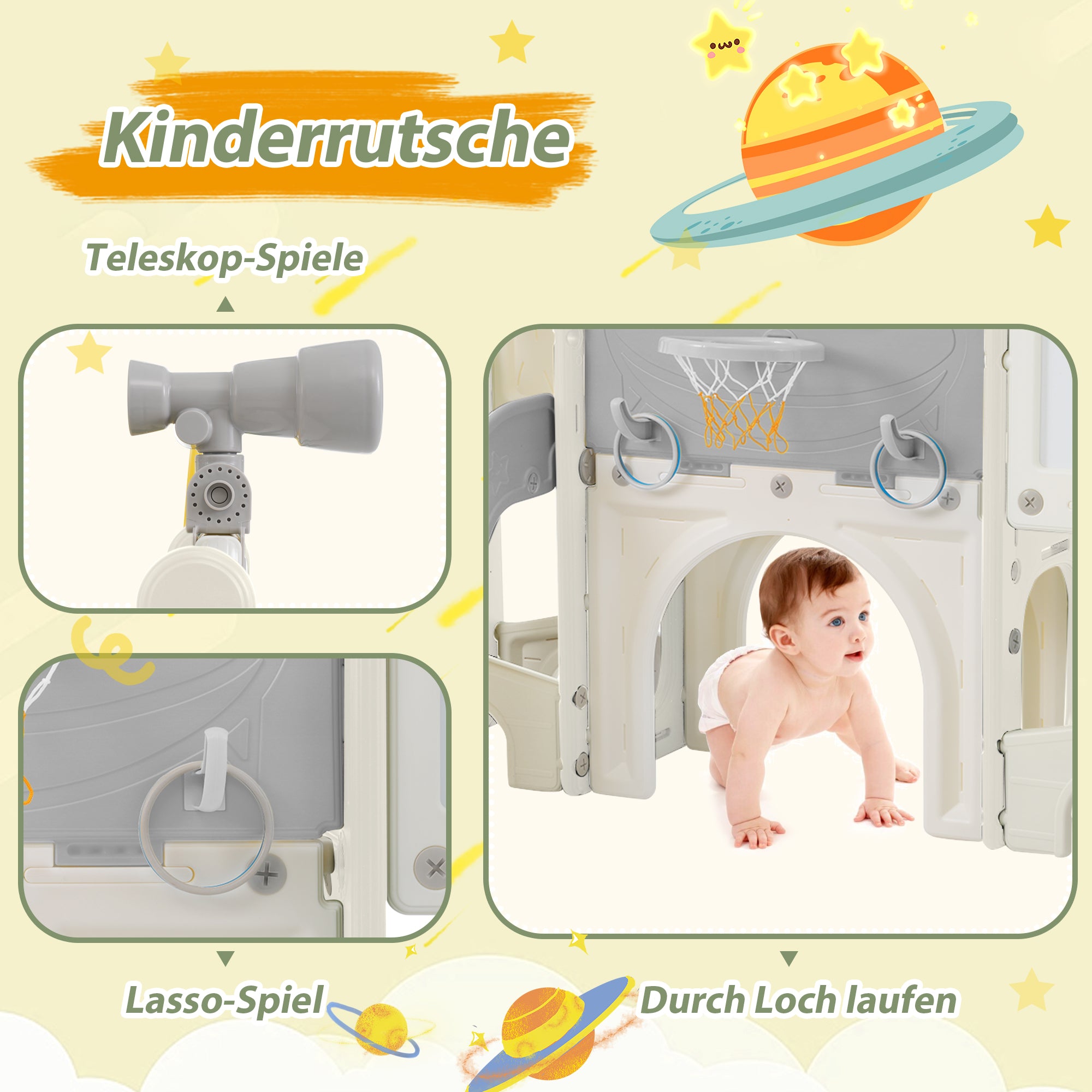 Kids Slide Climbing Toy, 10-in-1 Multifunctional Freestanding Slide with Climbing, Basketball Hoop, Golf Game