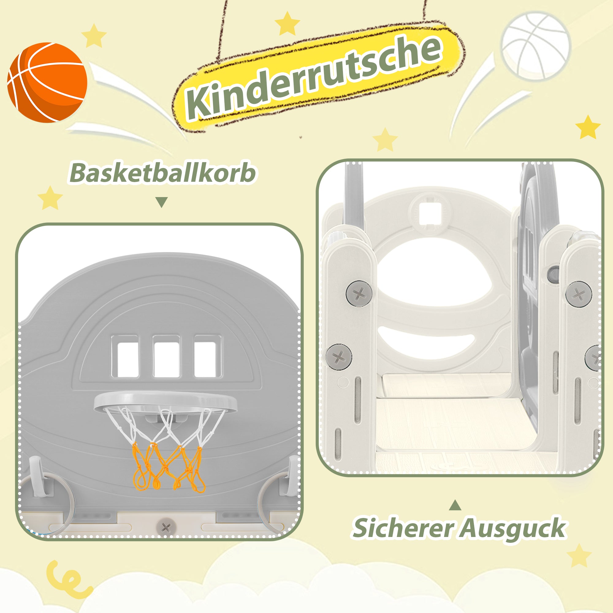 Kids Slide Climbing Toy, 10-in-1 Multifunctional Freestanding Slide with Climbing, Basketball Hoop, Golf Game