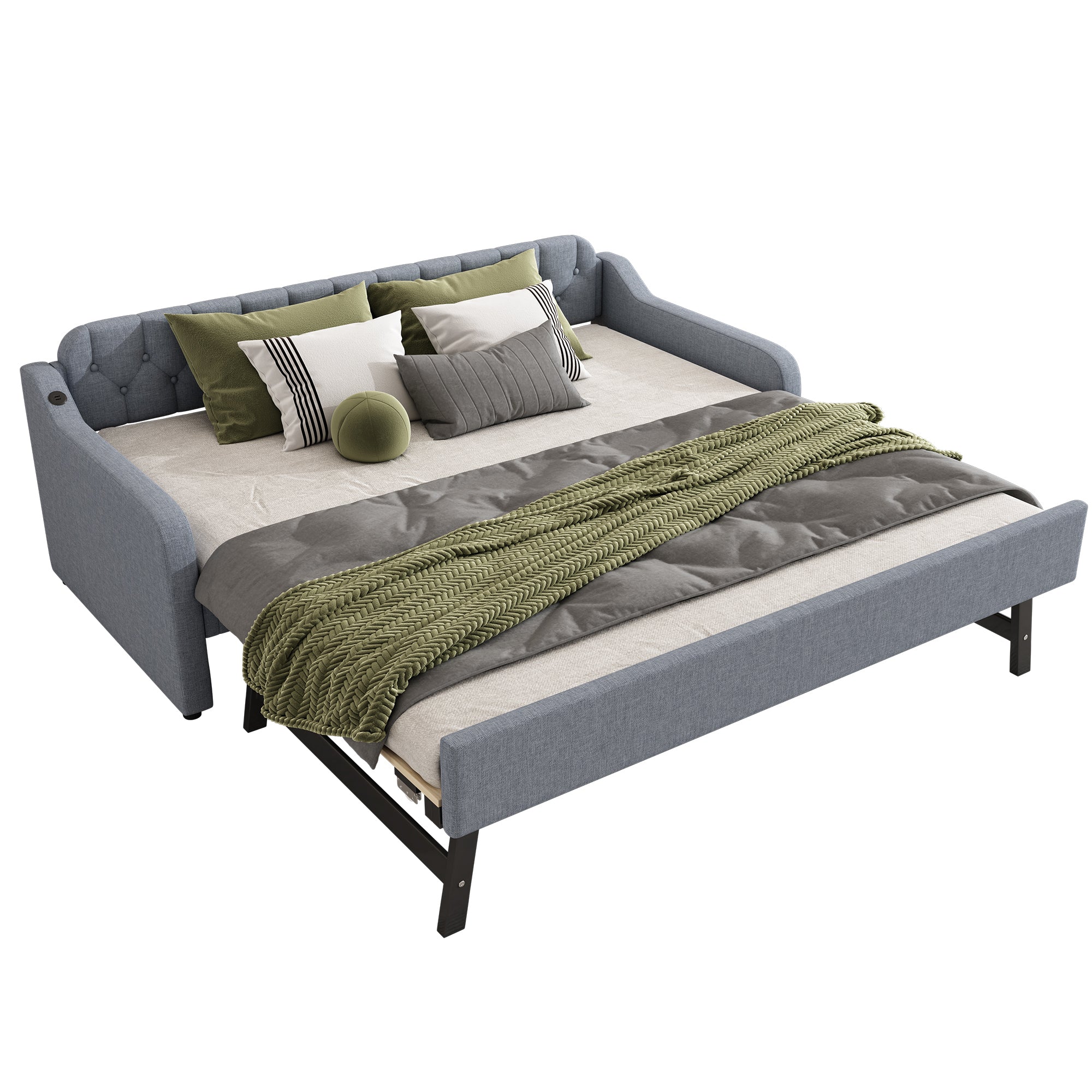 Daybed Sofa Bed 90x200cm Pull-out Rollaway USB Port - Grey