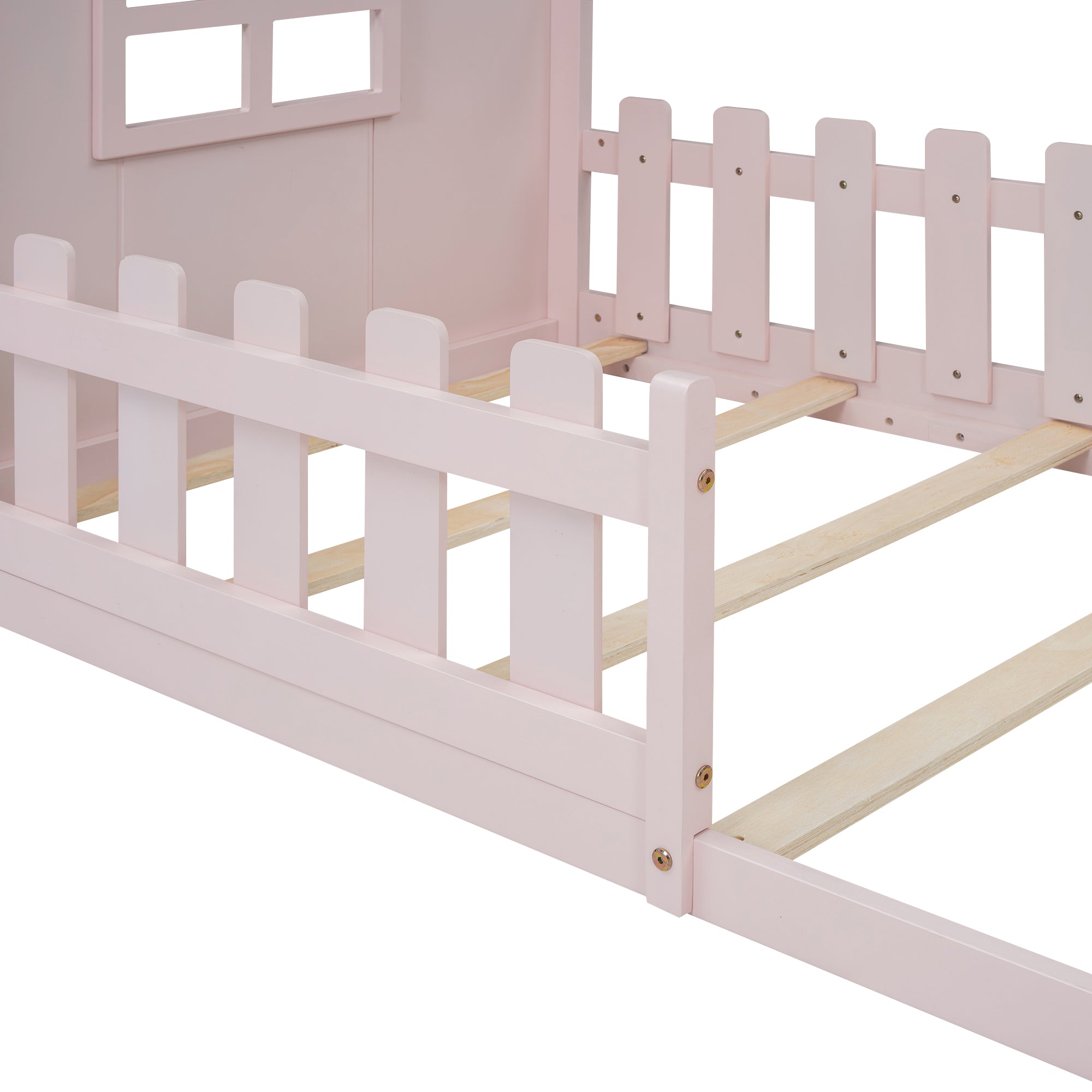 Flat Bed 90x200cm House Rail Children's Bed, Pink