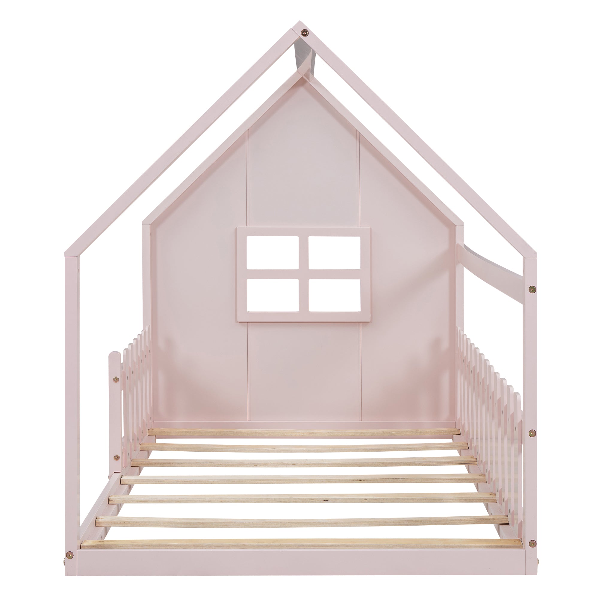 Flat Bed 90x200cm House Rail Children's Bed, Pink