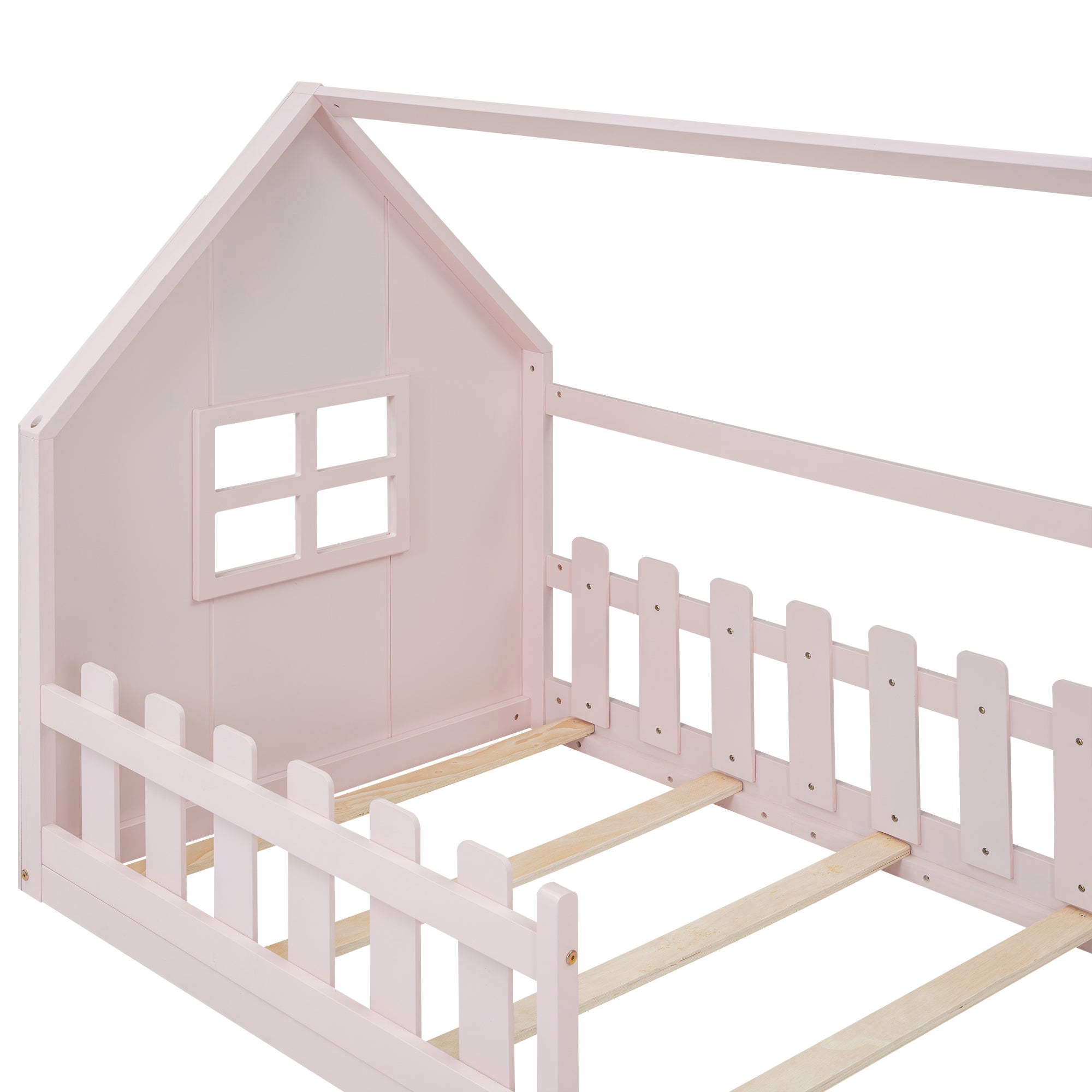 Children's Bed 90x200cm Flat Bed House Rail - Pink